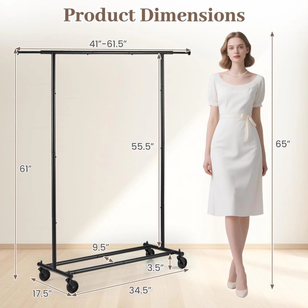 Hivvago Rolling Clothes Rack with Extendable Rods