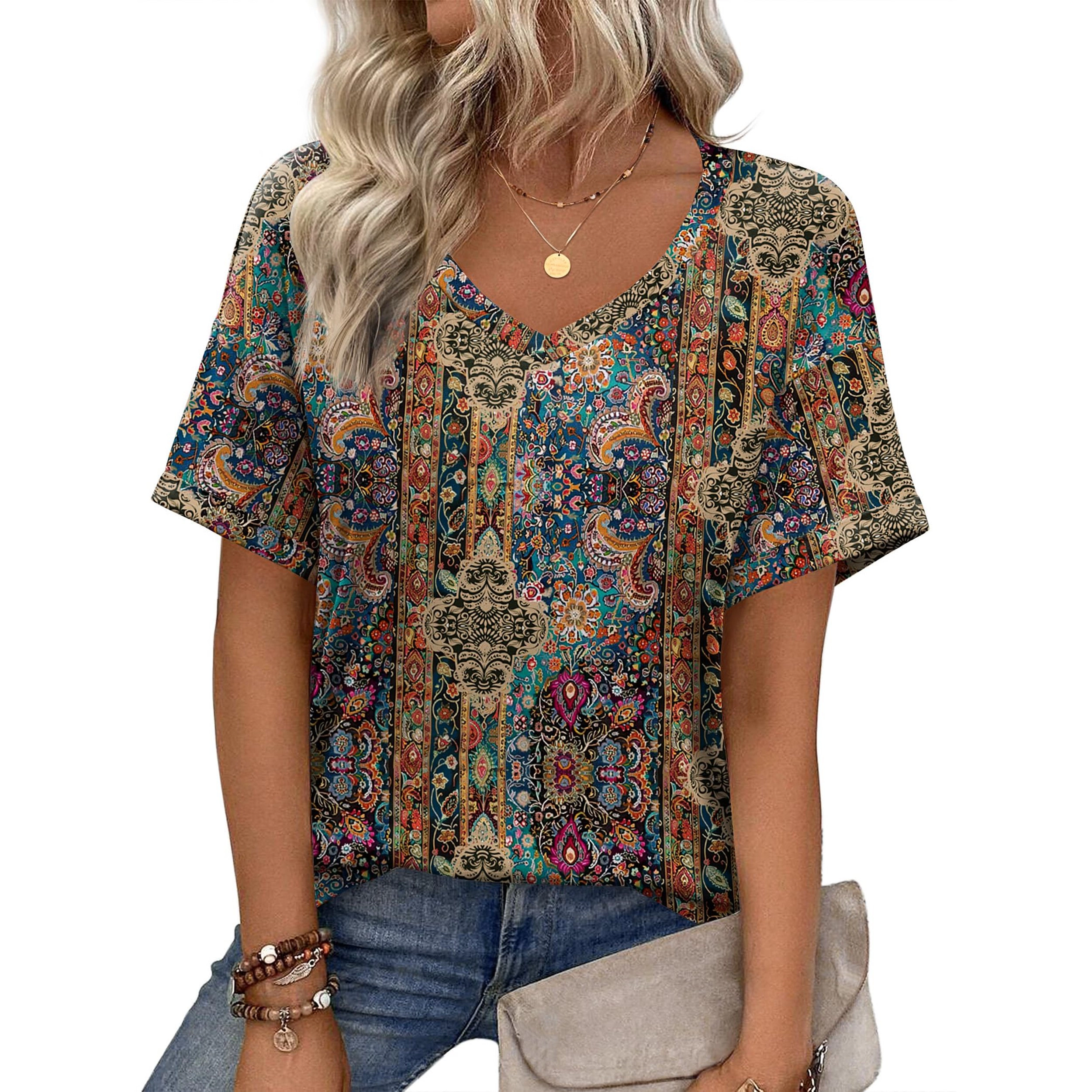 Zeagoo Women V Neck Short Sleeve Tunic Top