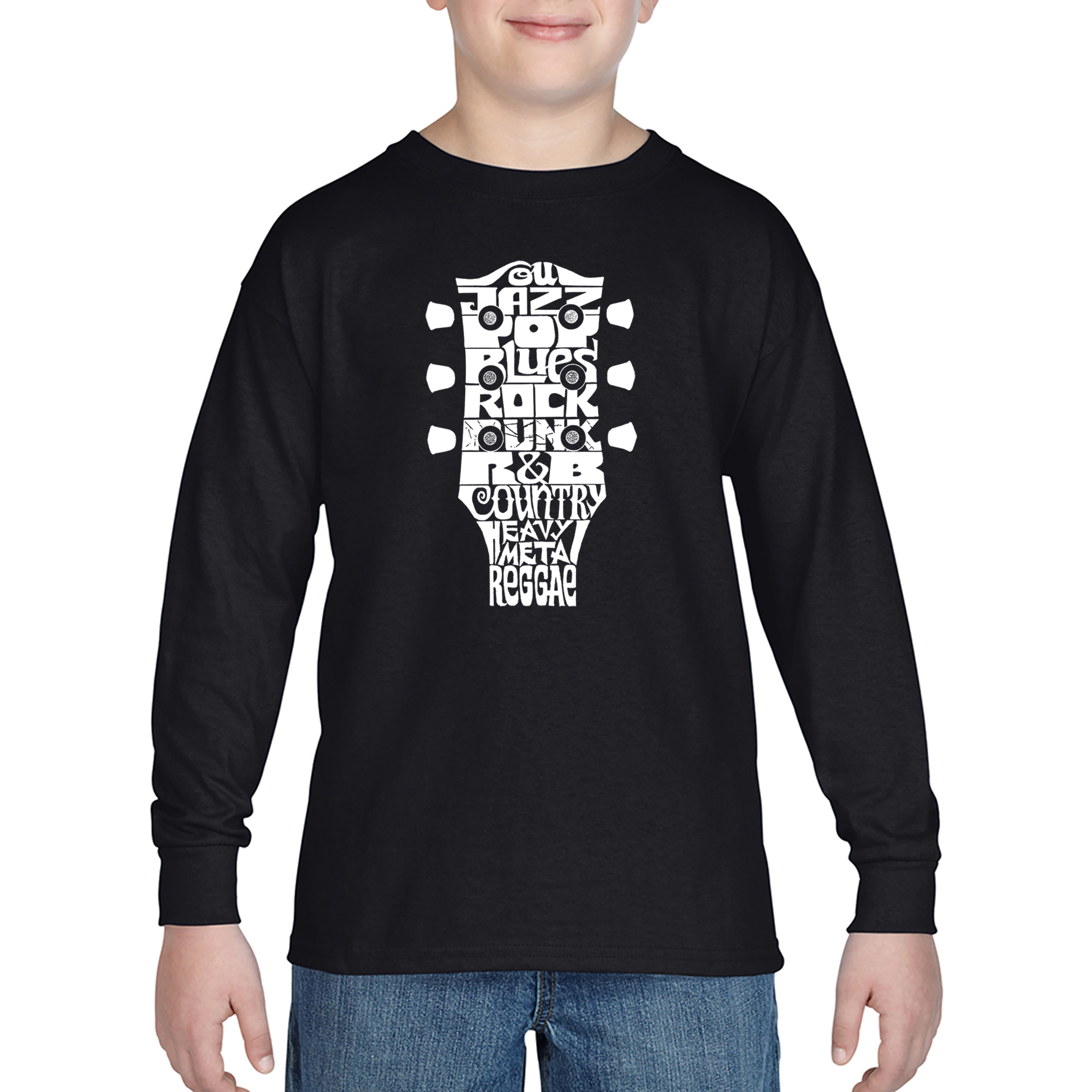 LA Pop Art Boys Long Sleeve T-Shirt -  Guitar Head Music Genres