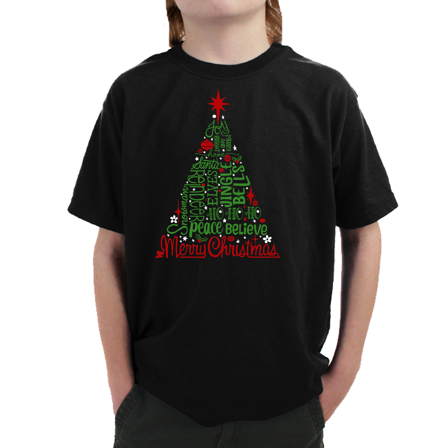 LA Pop Art Boy's Word T-Shirt - Holiday Christmas Tree