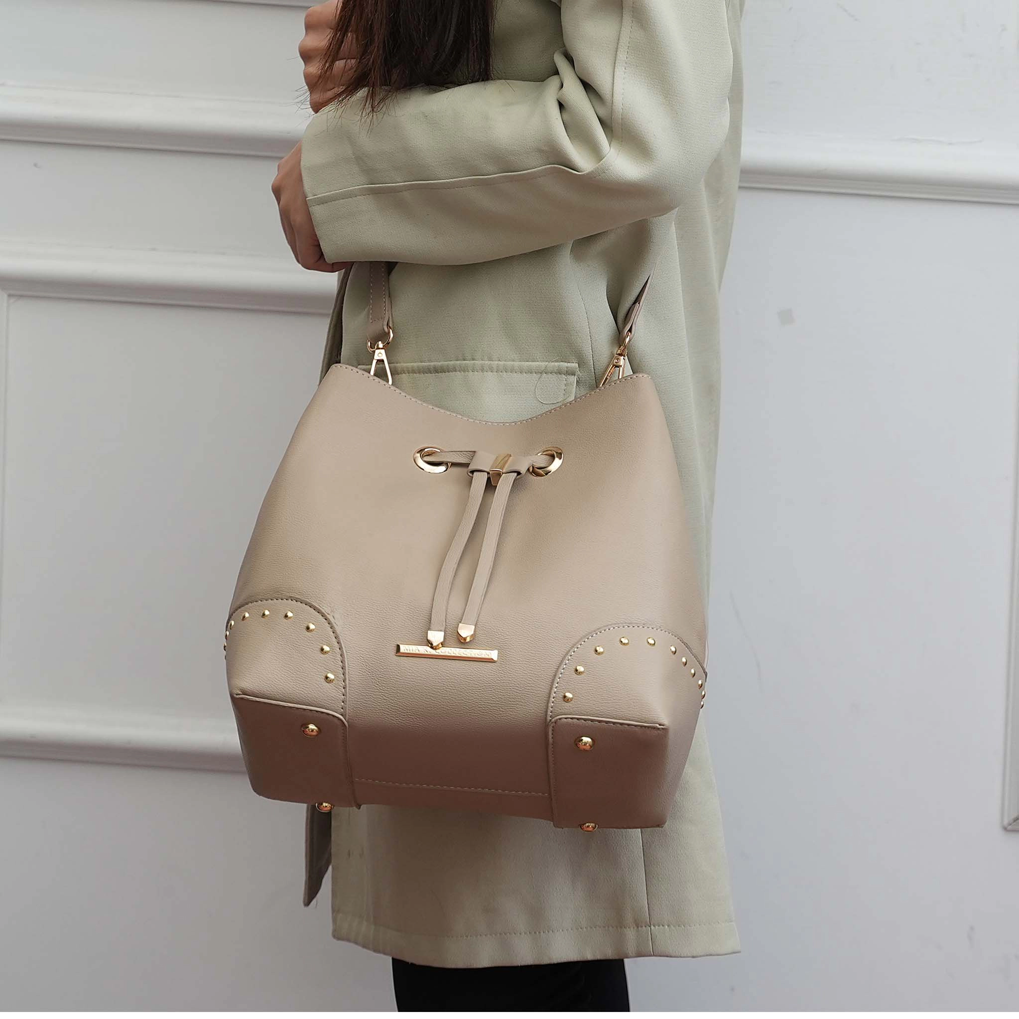 MKF Collection by Mia K Callie Bucket Bag with Matching Wallet, Vegan Leather Hobo