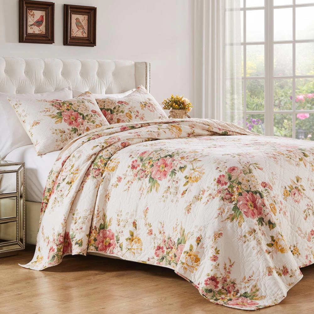 Greenland Home Fashions Grace Stunning Floral Design Luxurious Modern Ultimate Comfort 3 Piece Quilt Set
