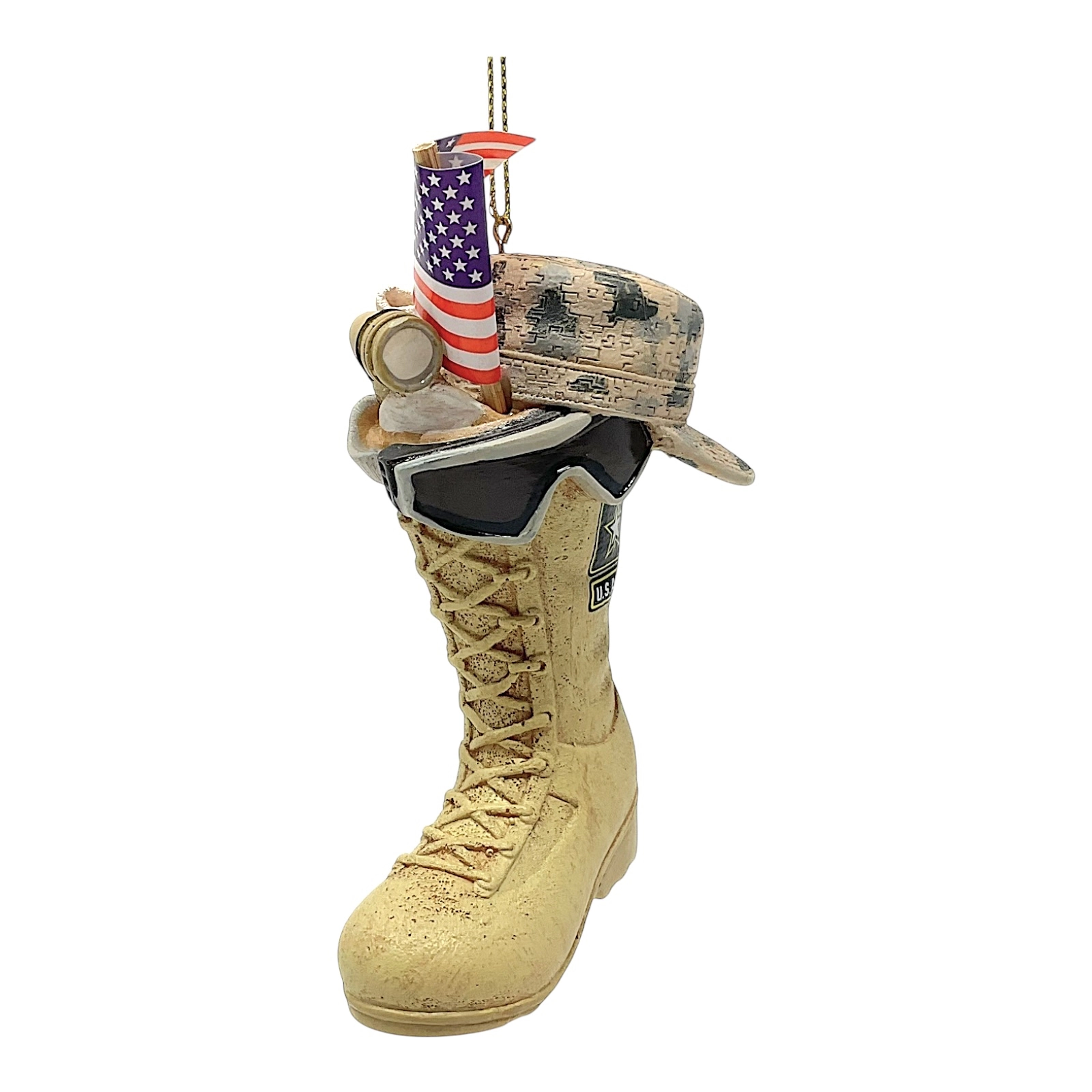 Kurt Adler US Army Boot with USA American Flag and Icons Resin Christmas Tree Ornament 4.75 inch