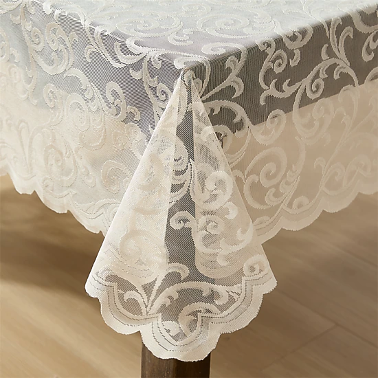 HLC.ME Scroll Scalloped Lace Fabric Wrinkle Resistant Tablecloth