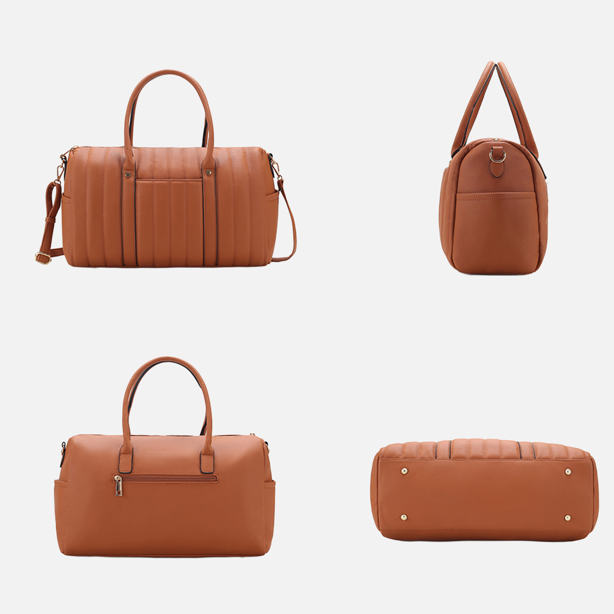 Mia K Collection Luana Quilted Pebbled Vegan Leather Duffle Bag, 17" Weekender with Removable Shoulder Strap