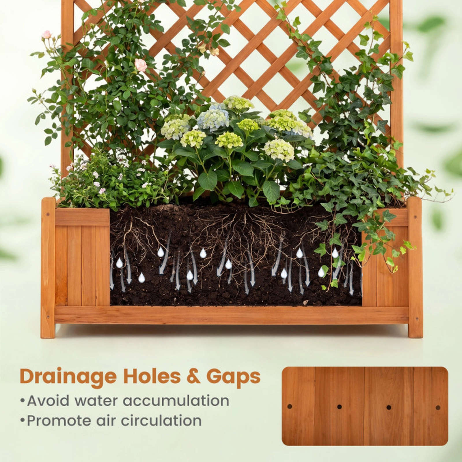 SUGIFT Raised Fir Wood Planter Box with Diamond Lattice Trellis 36 x 18 x 71-in 66-lb Capacity Orange