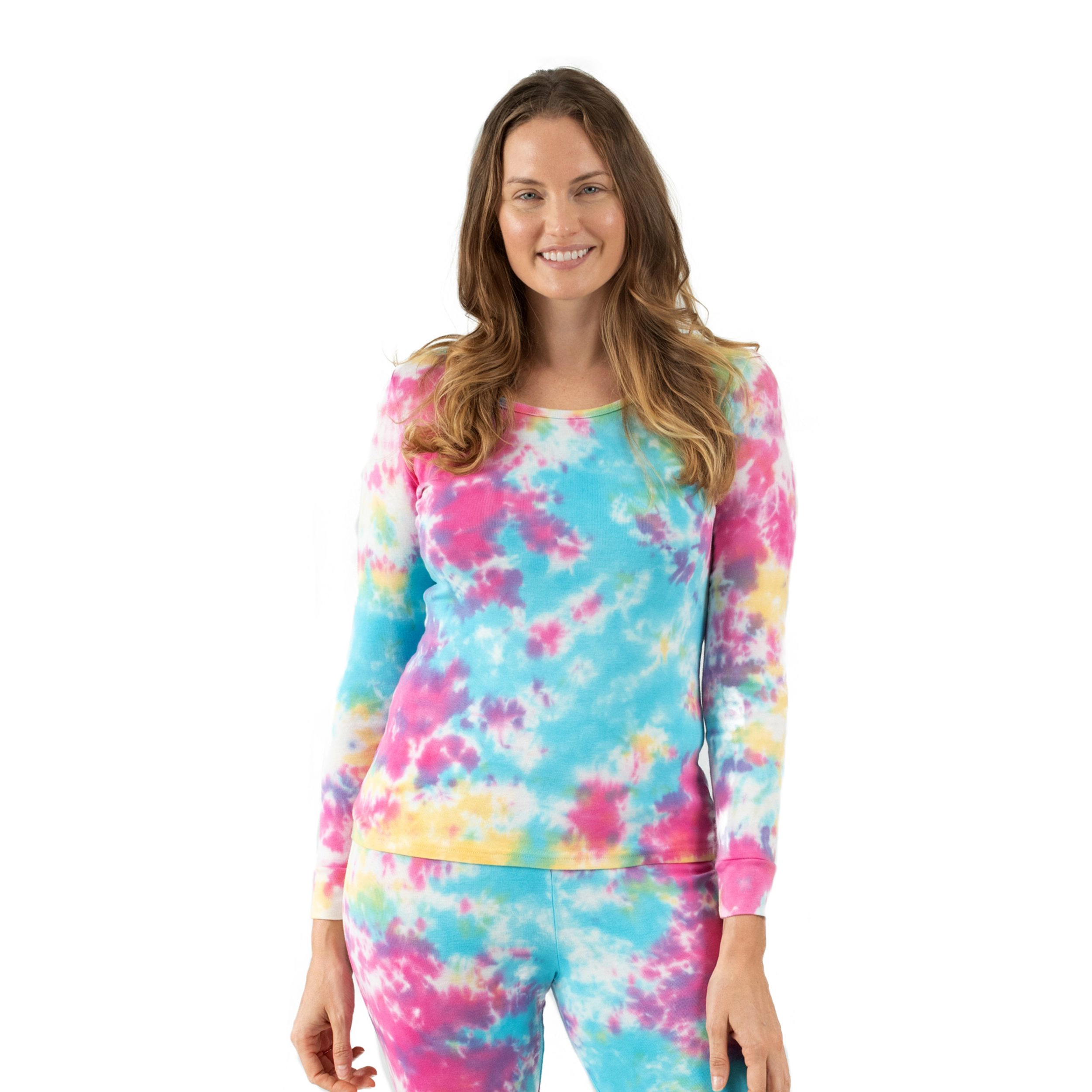 Leveret Women's 2-Piece Rainbow Tie Dye Cotton Snug Fit Pajama Set