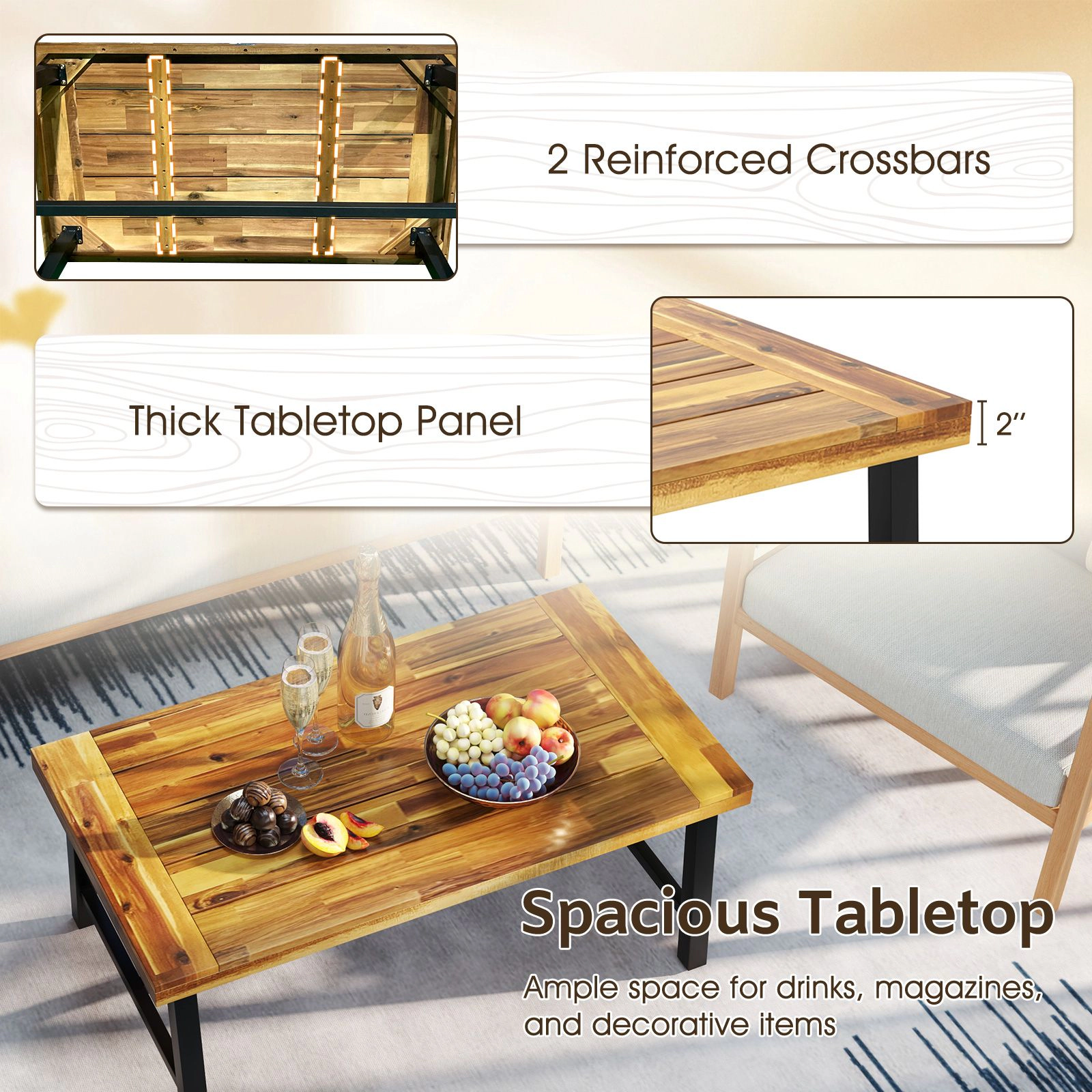 SlickBlue Modern Industrial Style Outdoor Center Table with Metal Frame