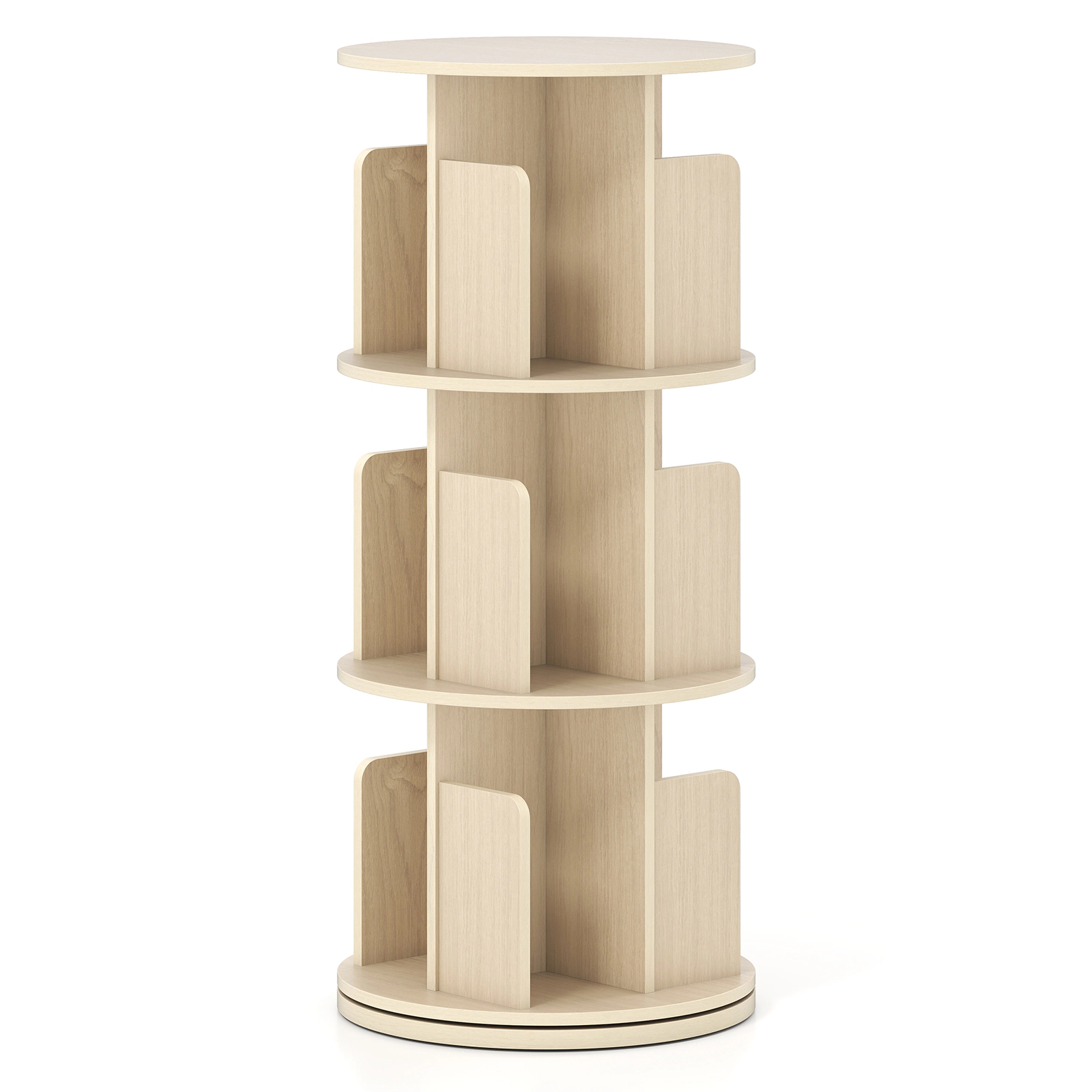 SUGIFT 3-Tier 38.5-in Rotating Bookshelf with 360-Degree Swivel Base Dividers and Anti-Falling Baffles