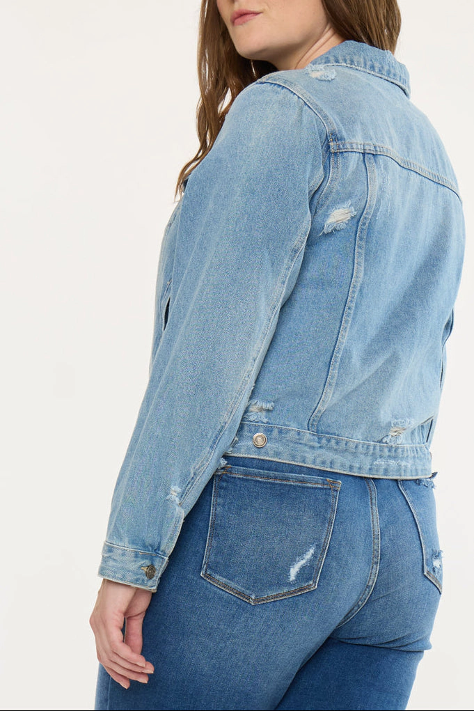 KanCan Women's Plus Classic Trucker Denim Jacket Aria