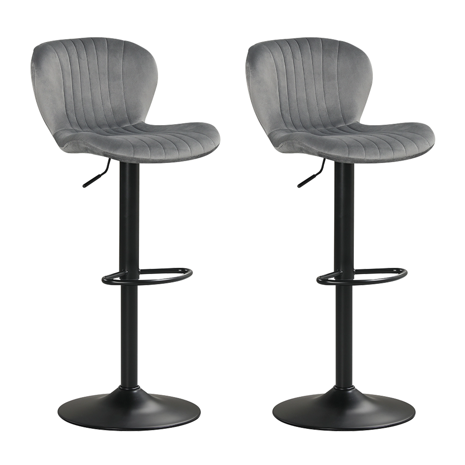 SUGIFT Adjustable Counter Height Bar Stools 330-lb Capacity with 360° Swivel and Footrests Black/Gray + Black
