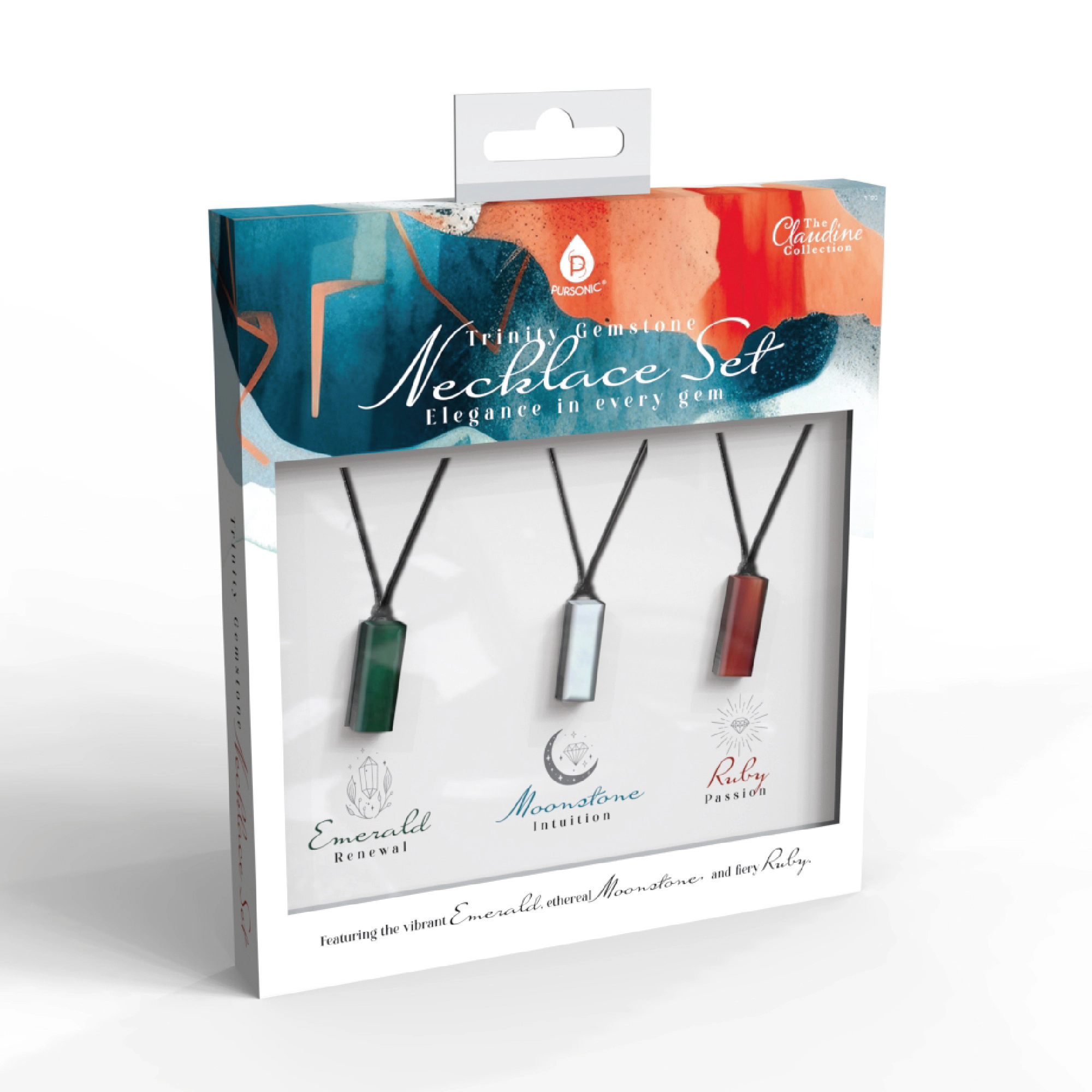Pursonic Women's Trinity Gemstone Necklace Set – Elegance in Every Gem