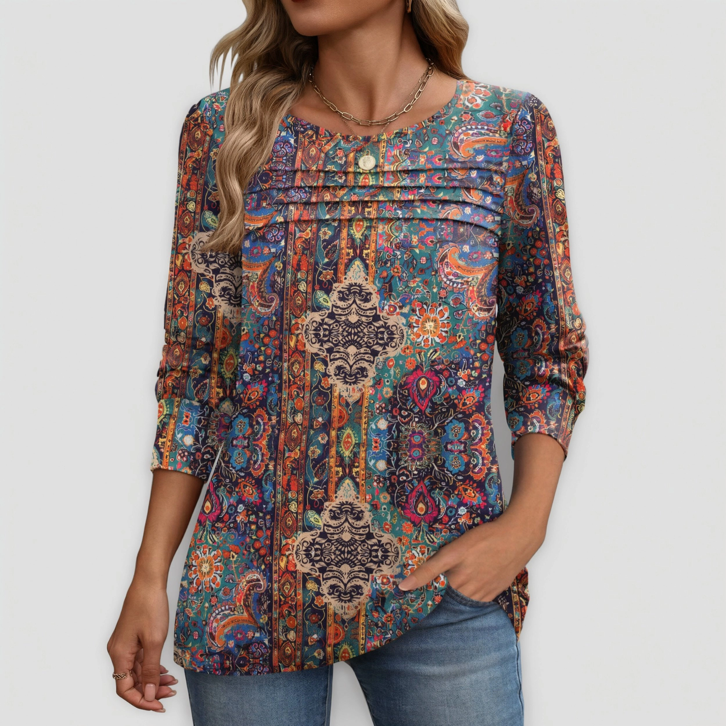 Zeagoo Women Pleated Crew Neck Tunic Top