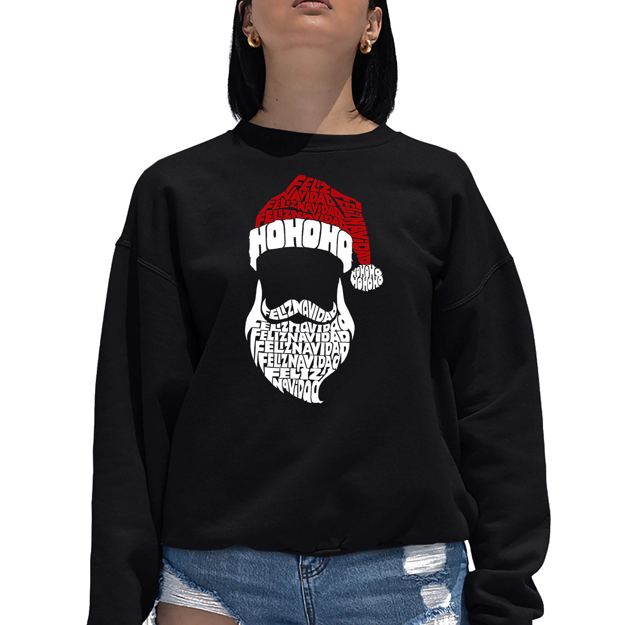 LA Pop Art Feliz Navidad Santa Claus - Women's Word Crewneck Sweatshirt
