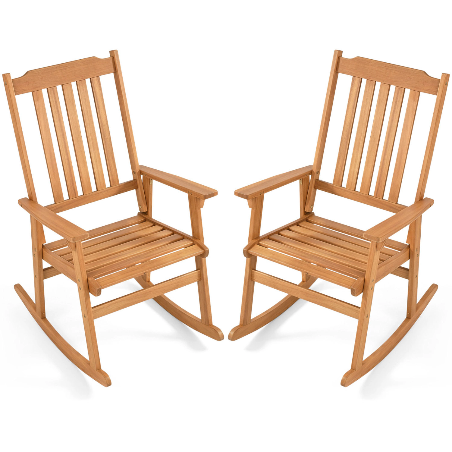LJG Acacia Wood Oversized Rocking Chair with High Back and Armrests for Outdoor