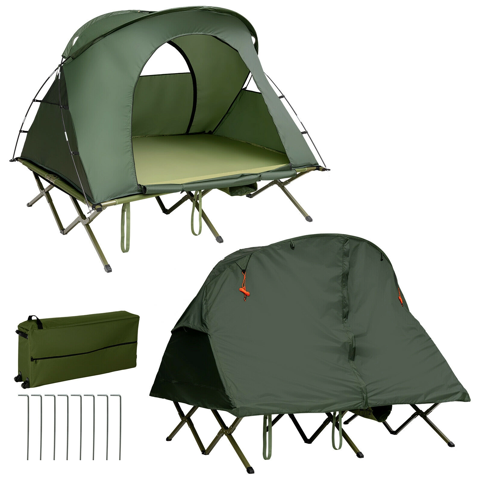 SUGIFT 2-Person Green Elevated Camping Tent Cot with External Cover 6.5-ft W 4.8-ft D 5.2-ft H 660-lb Cot Capacity