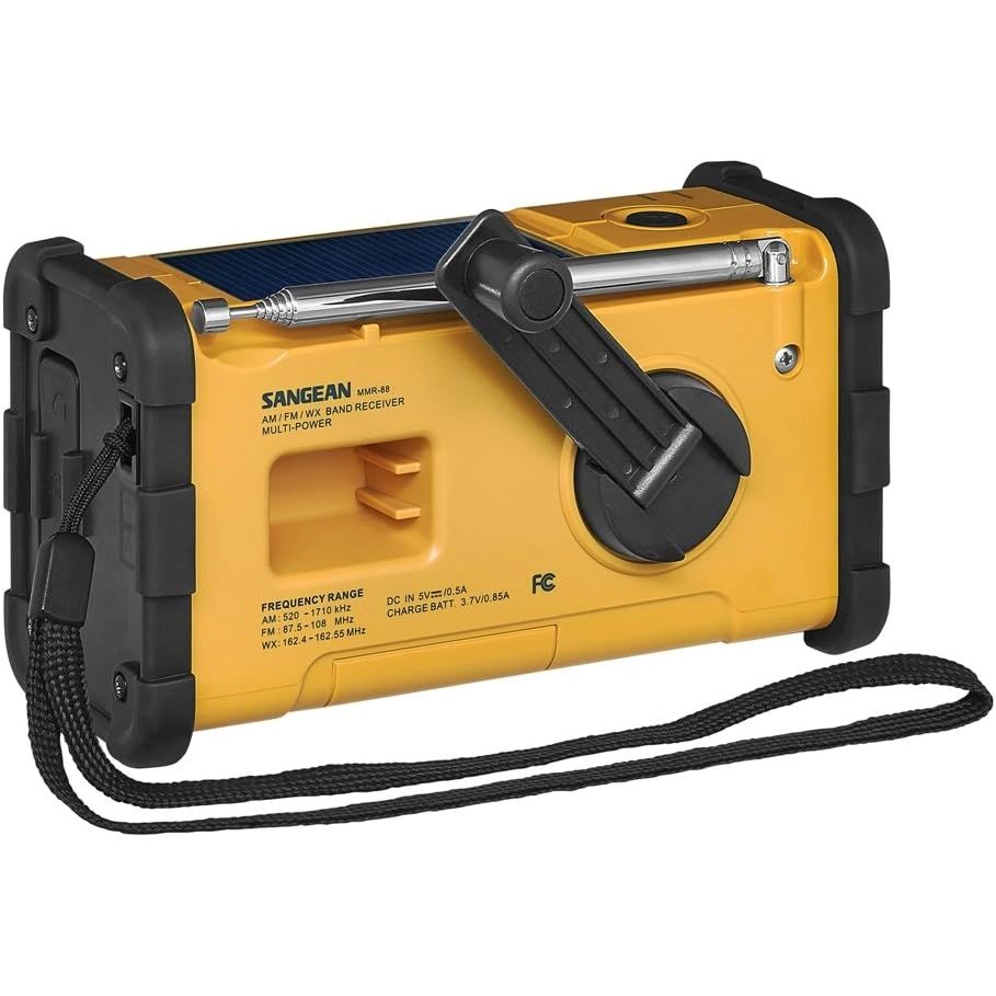 SANGEAN MMR-88 Emergency Radio - AM/FM NOAA, Solar, Hand Crank, USB, Flashlight, Yellow