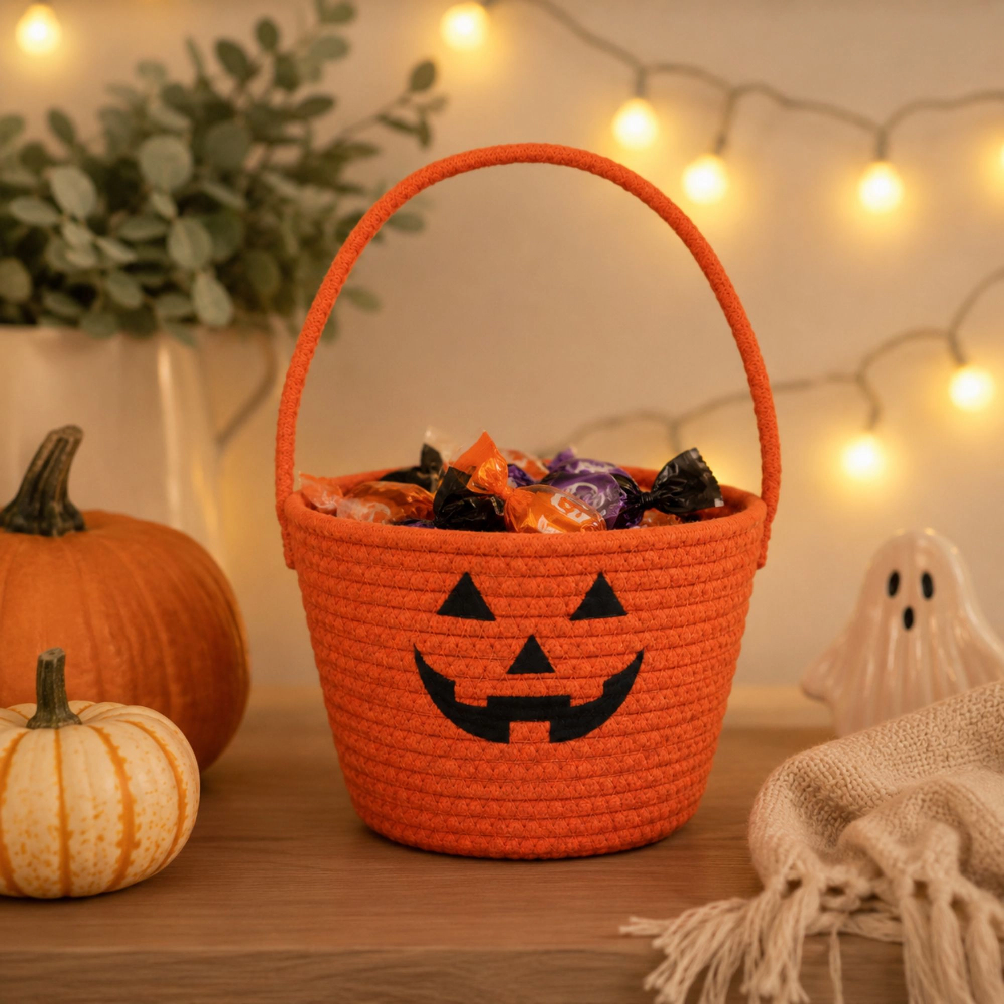 Alilang Halloween Woven Rope Pumpkin Ghost Candy Basket