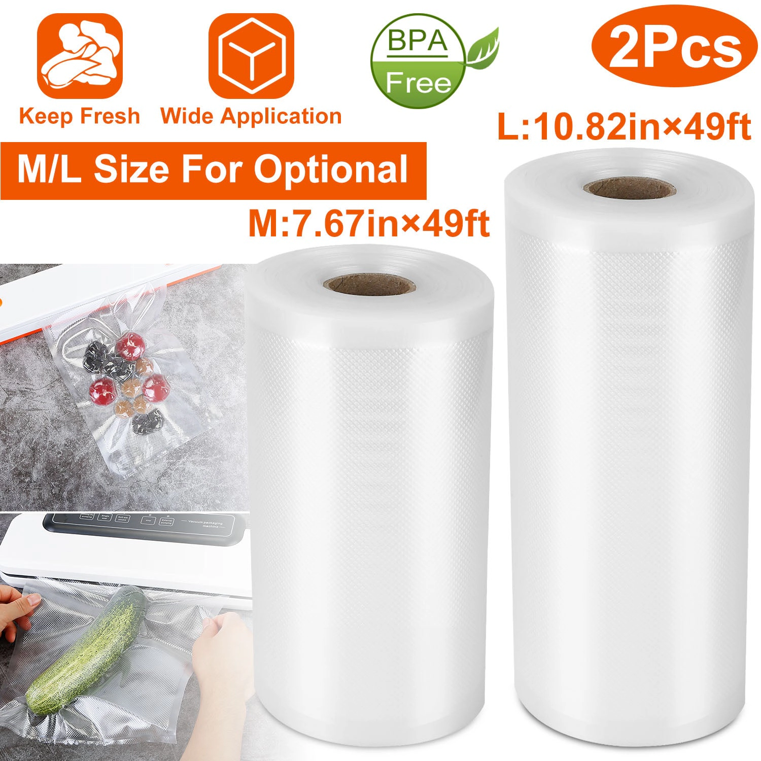 GBruno BPA-Free Vacuum Sealer Bags 7.67x49ft 2-Pack