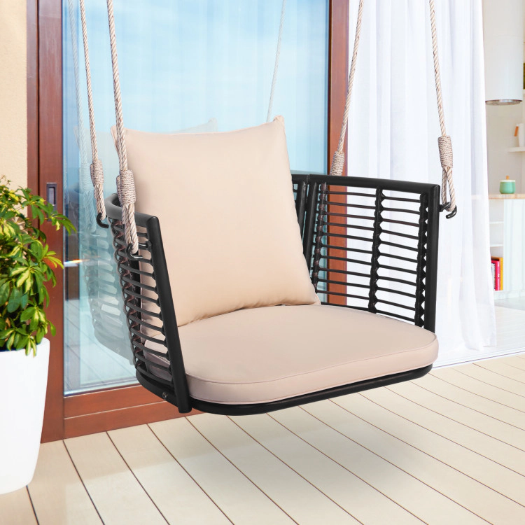 Hivvago Single Person Hanging Seat With Woven Rattan Backrest For Backyard