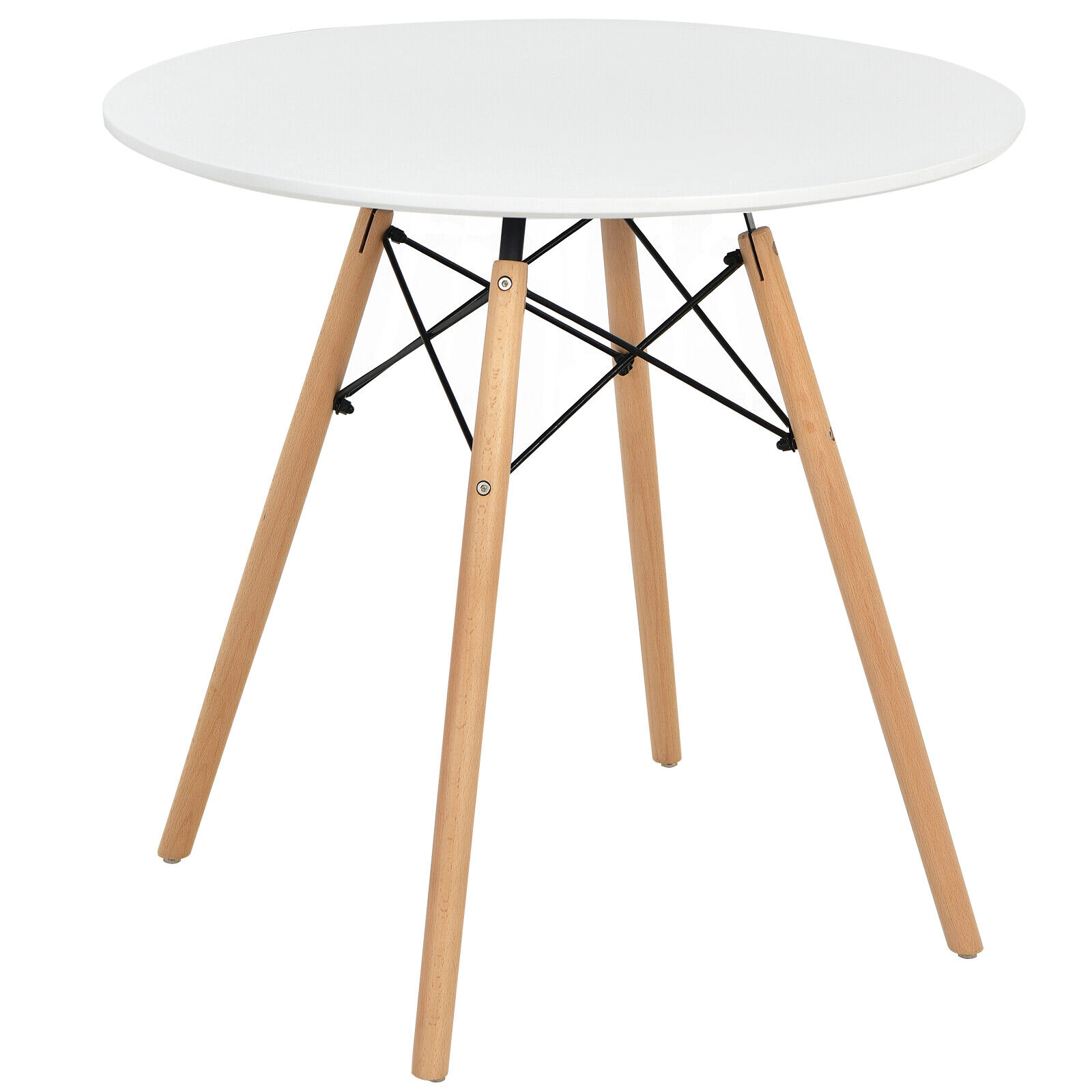 LJG Round Modern Dining Table with Solid Wooden Leg