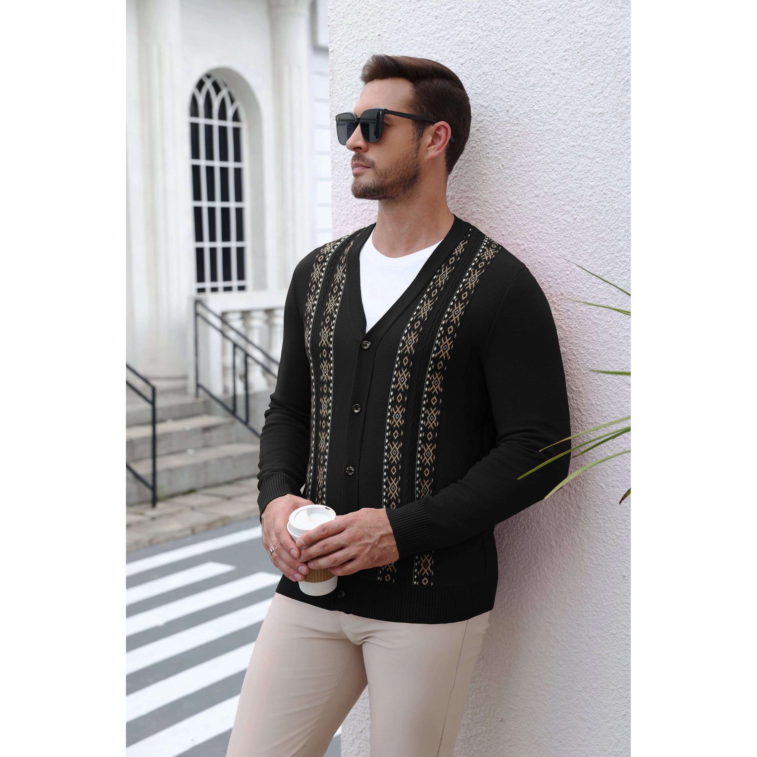 COOFANDY Men's Regular Fit V Neck Long Sleeve Button Down Cardigan Sweater