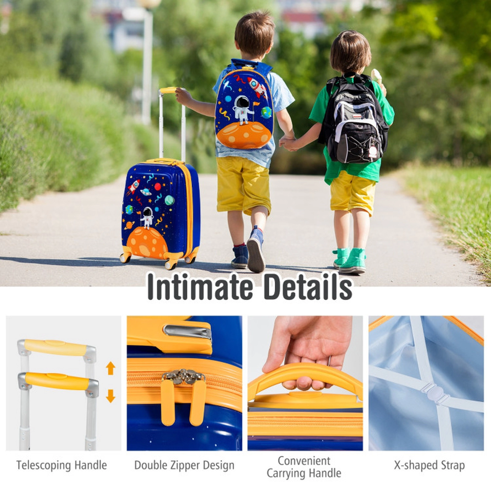 SUGIFT 2-Piece Kids Rolling Luggage Suitcase and Backpack Set 20-in Carry-On with 12.5-in Backpack Blue