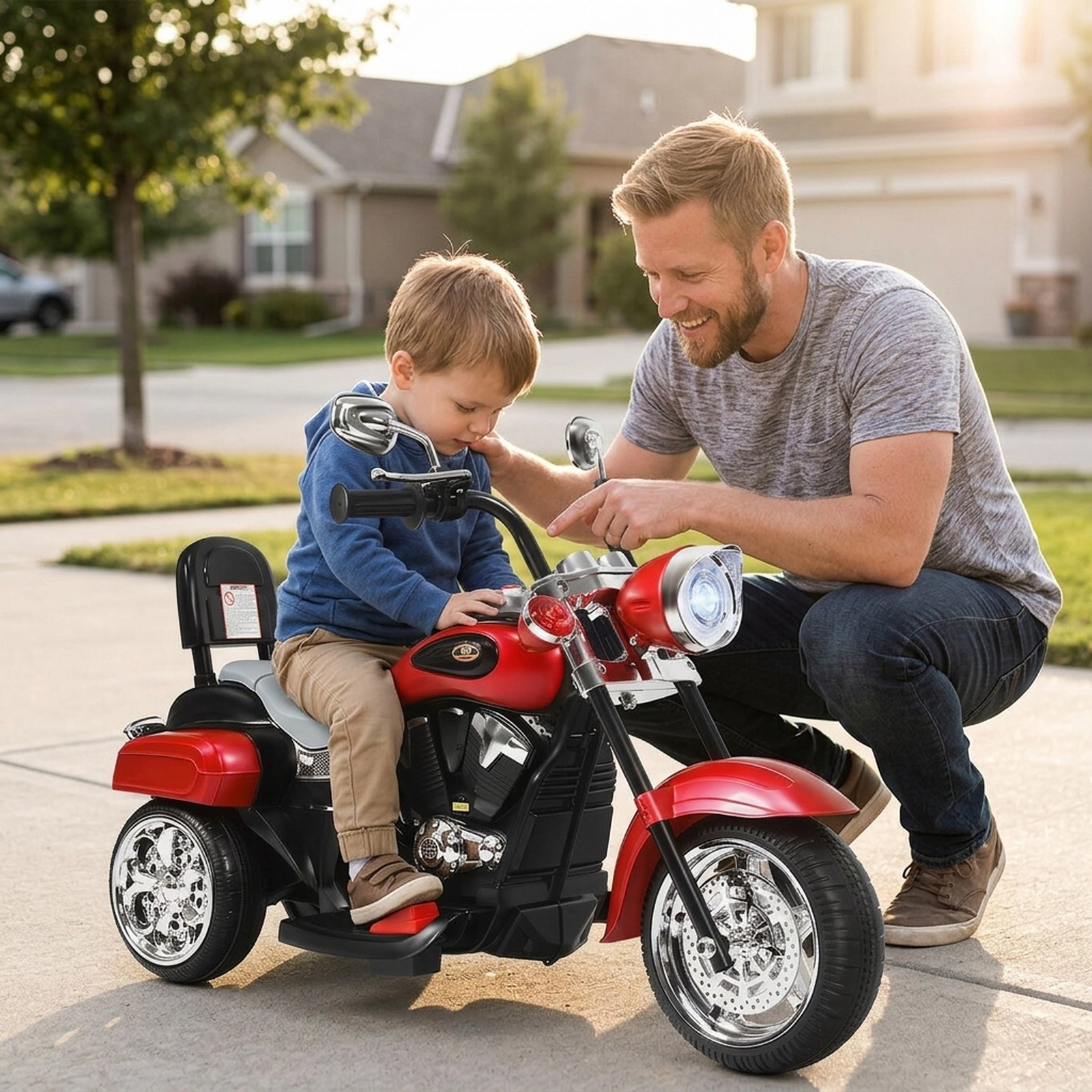 6V Kids Ride on Motorcycle 3-Wheel Chopper Style Electric Trike Adjustable Headlight Ages 3+ 66-lb Capacity