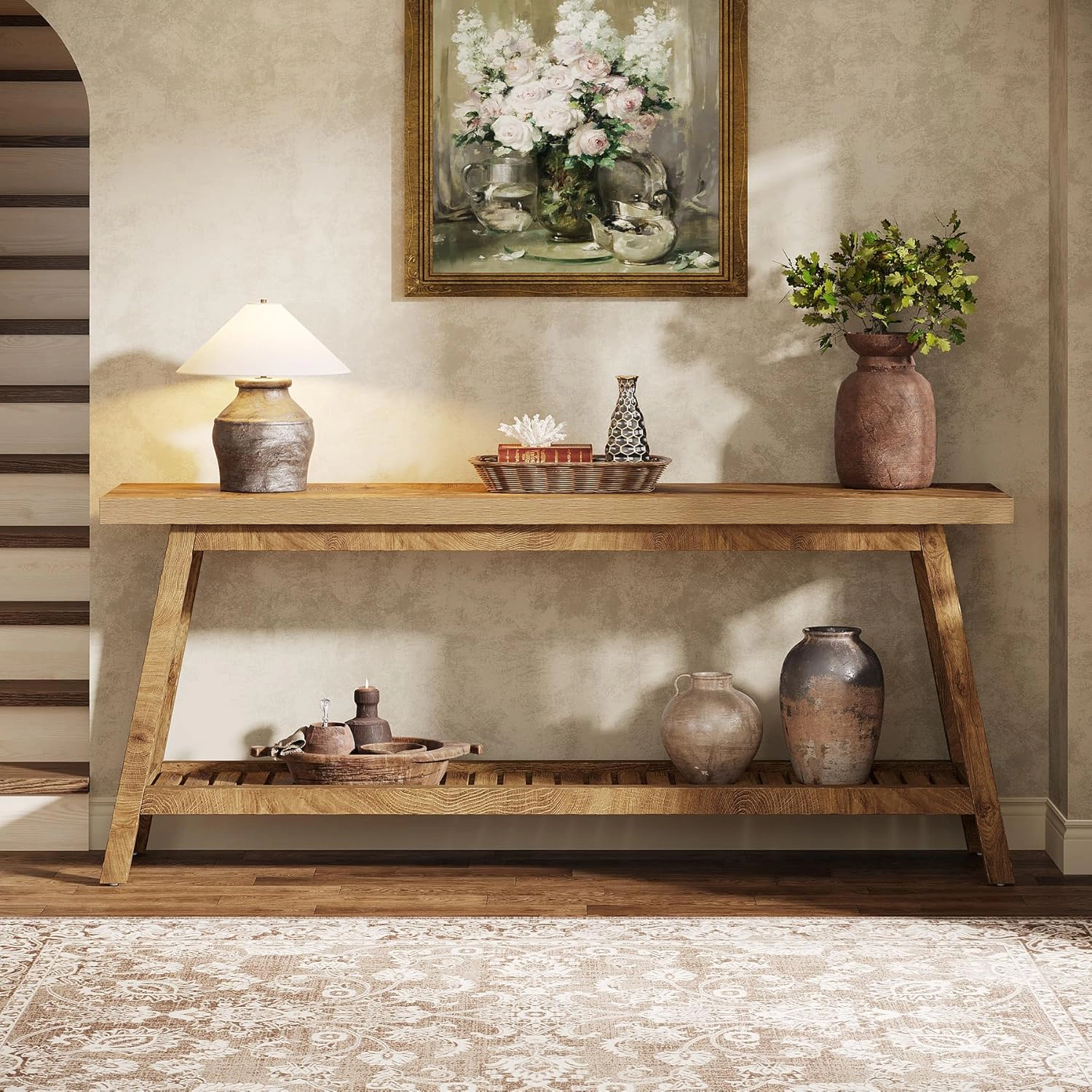 Tribesigns Farmhouse Console Table, 70.9" Entryway Table 2-Tier Sofa