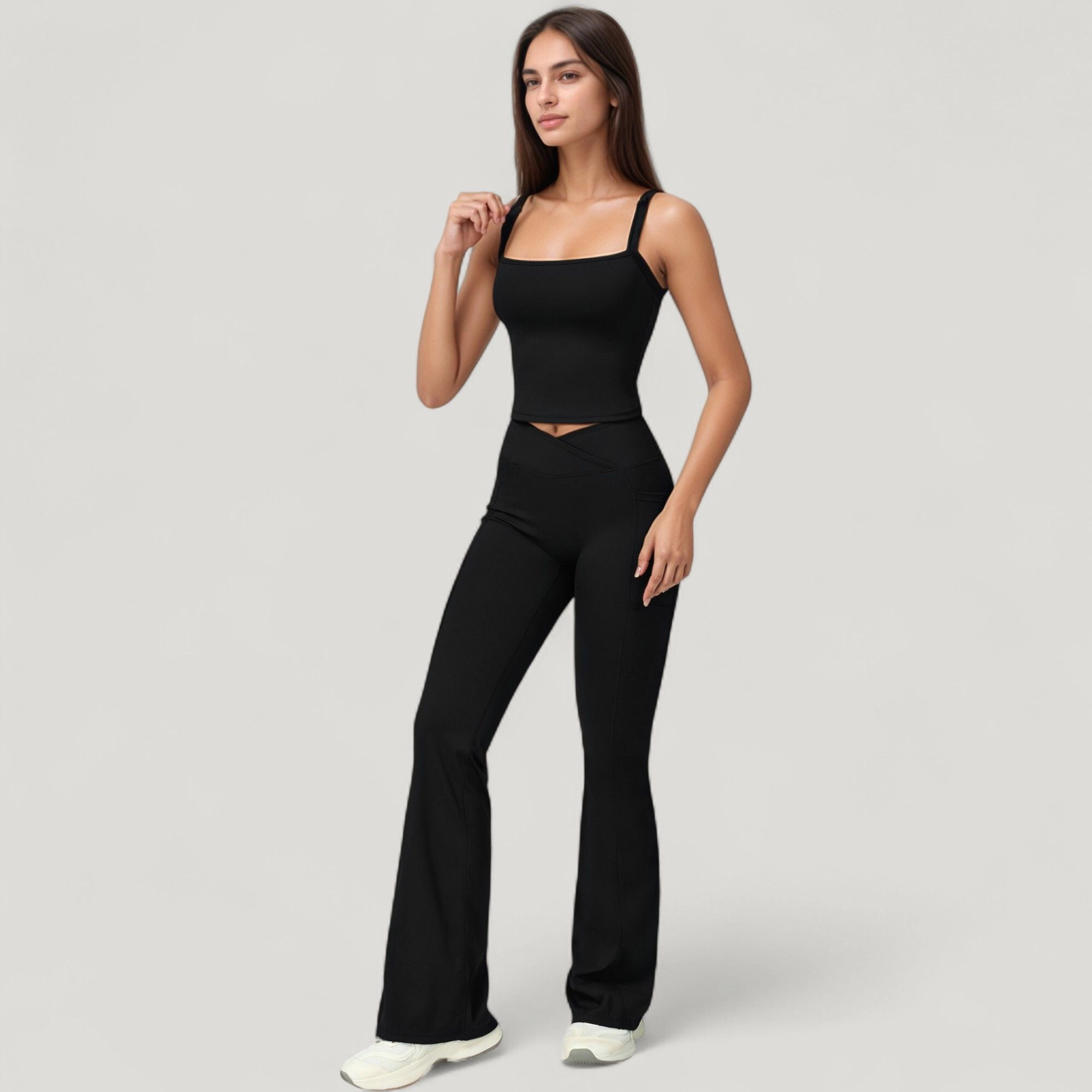 Anna-Kaci Active Women's Crossover Waist Flare Lounge Pants Soft Woven Fabric with Relaxed Fit