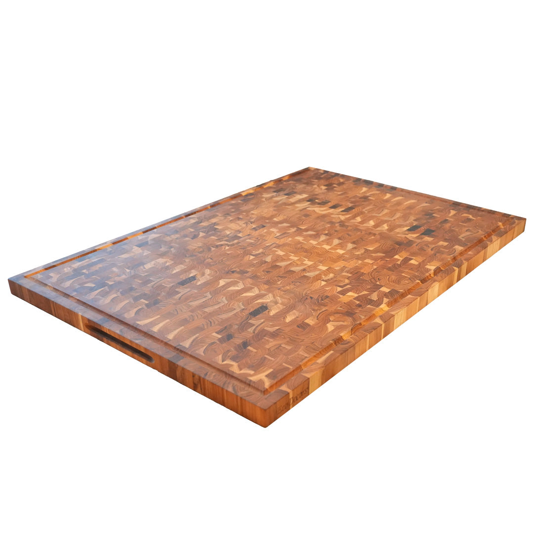EcoDecors 40" x 28" End Grain Teak Cutting Board with Juice Channel and Carved Handles