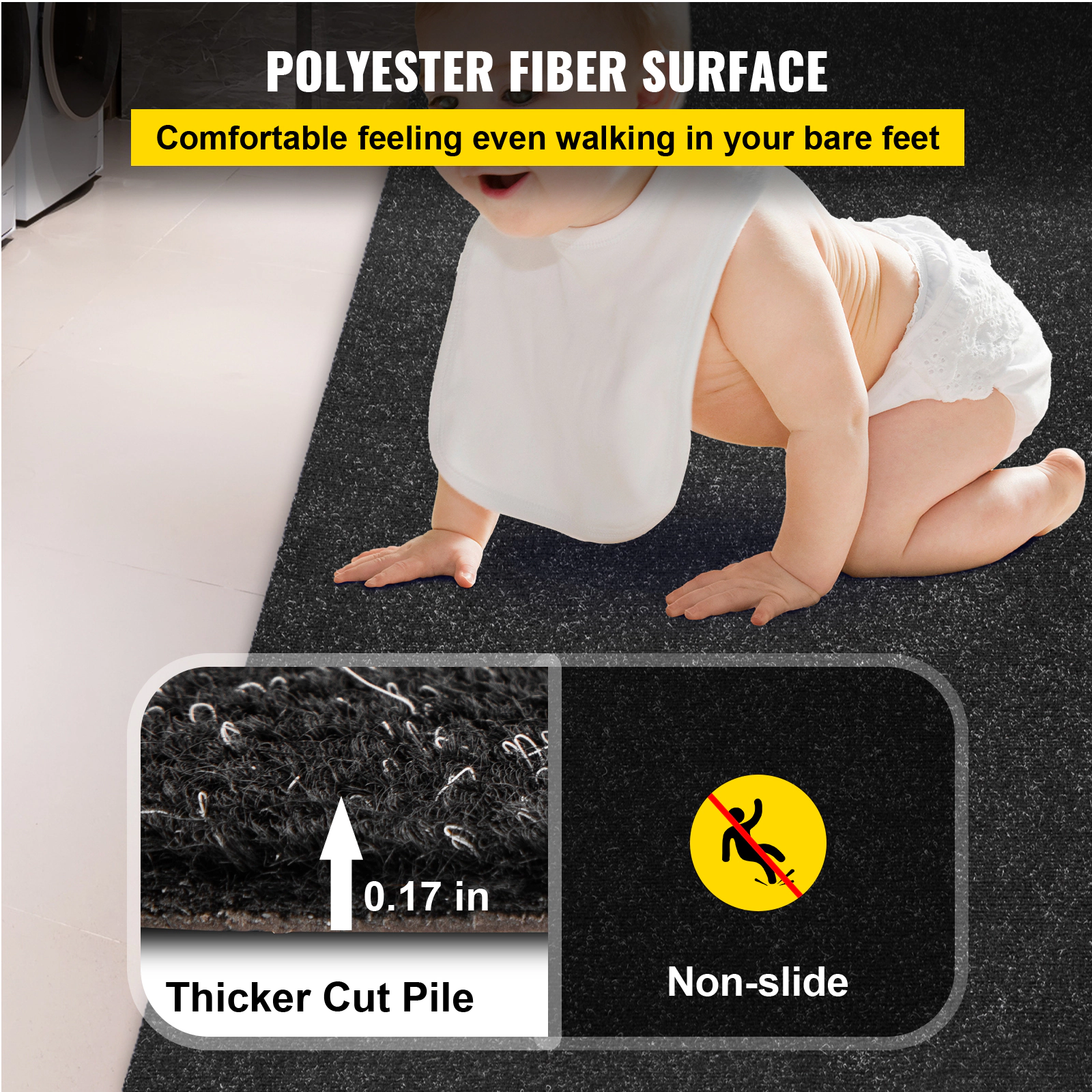 HONGGE Boat Carpet 6 ft Marine Carpet for Boats Waterproof Black Indoor Outdoor Carpet with Marine Backing Anti-Slide