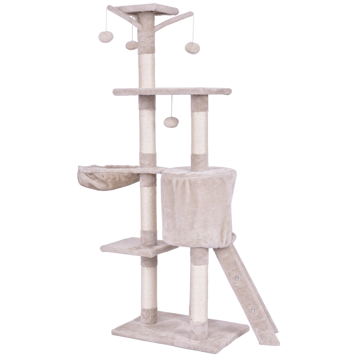 Glintex 56-Inch Cat Tree with Condo Ladder and Natural Sisal Scratching Posts, Beige