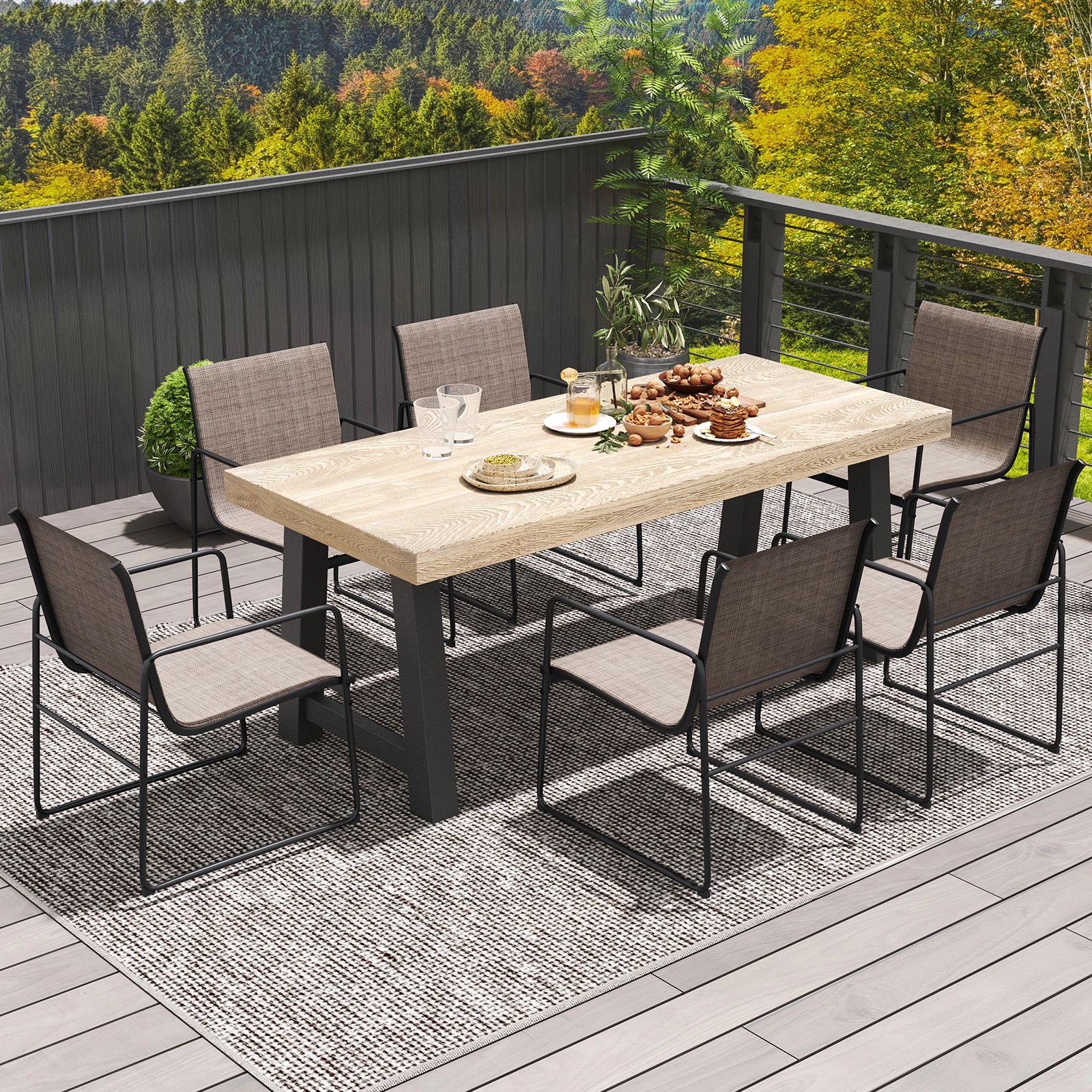 LJG Outdoor Dining Chairs Set of Patio Furniture Chair with Breathable Seat and Backrest