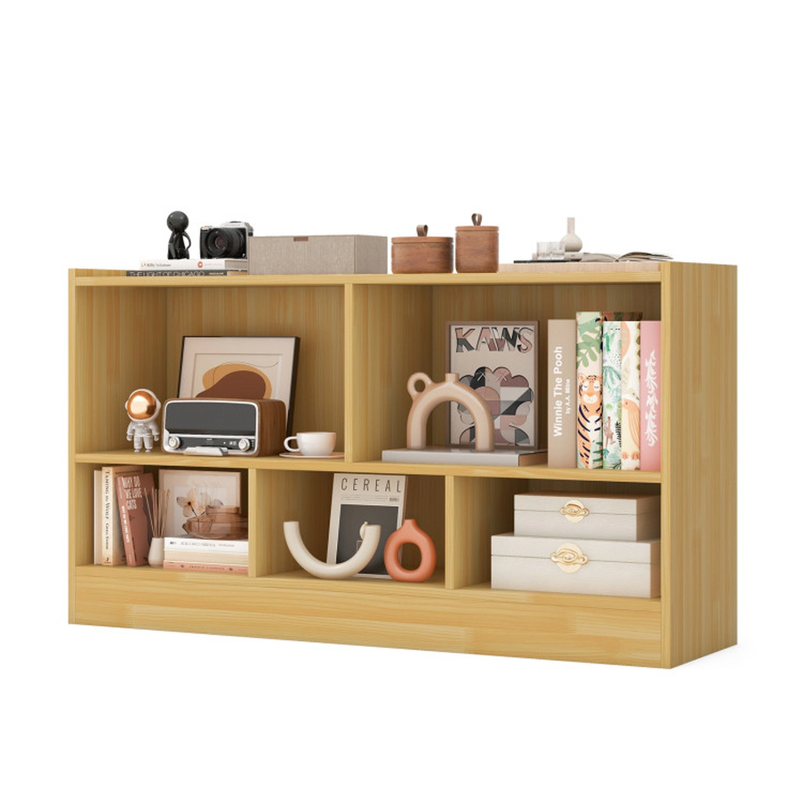 SUGIFT 5-Cube 132-lb Top Kids Bookcase and Wood Toy Storage Cabinet Organizer with Elevated Display Edges