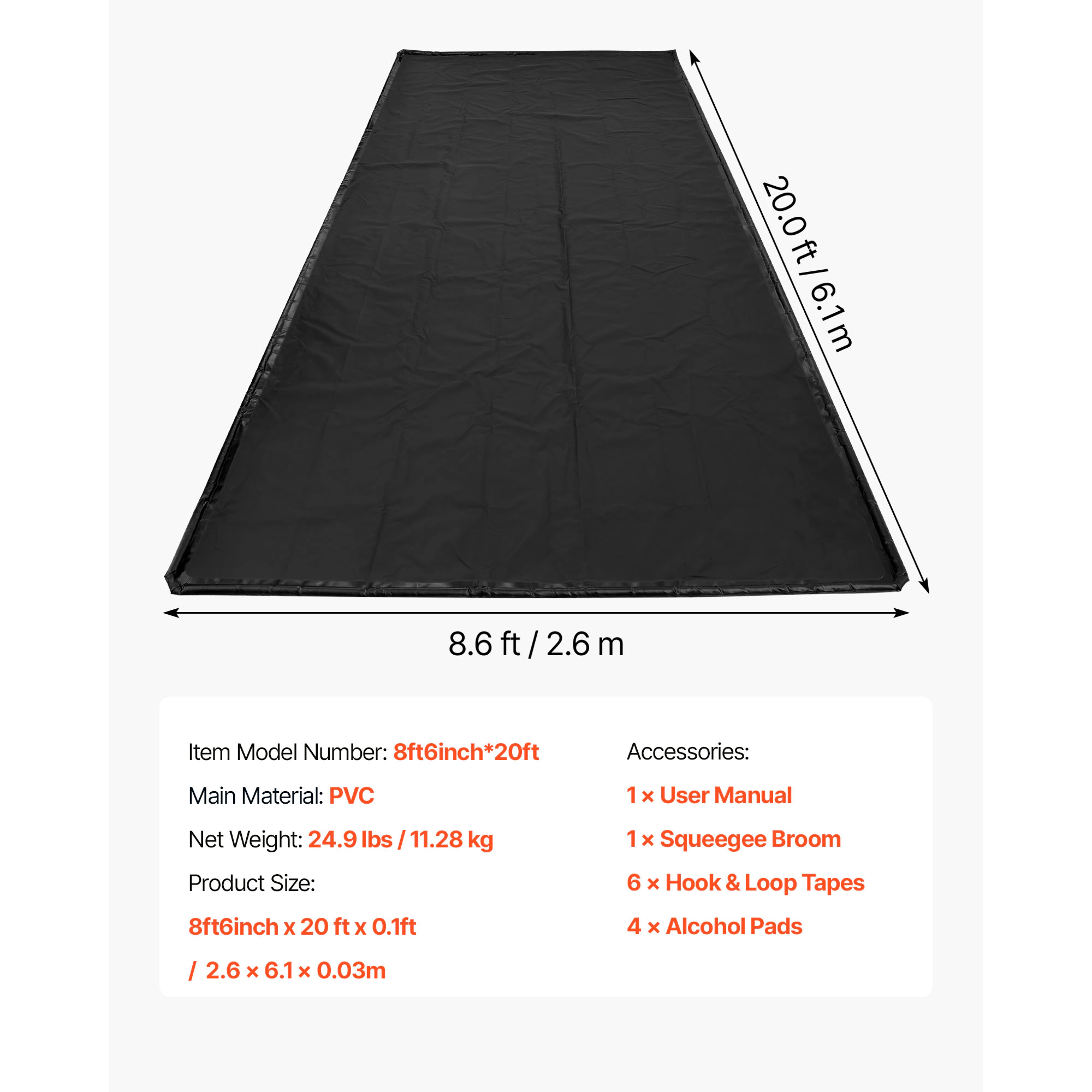 HONGGE Garage Containment Floor Mat, 8 ft 6 in x 20 ft PVC Parking Mat with Squeegee, Raised Edge