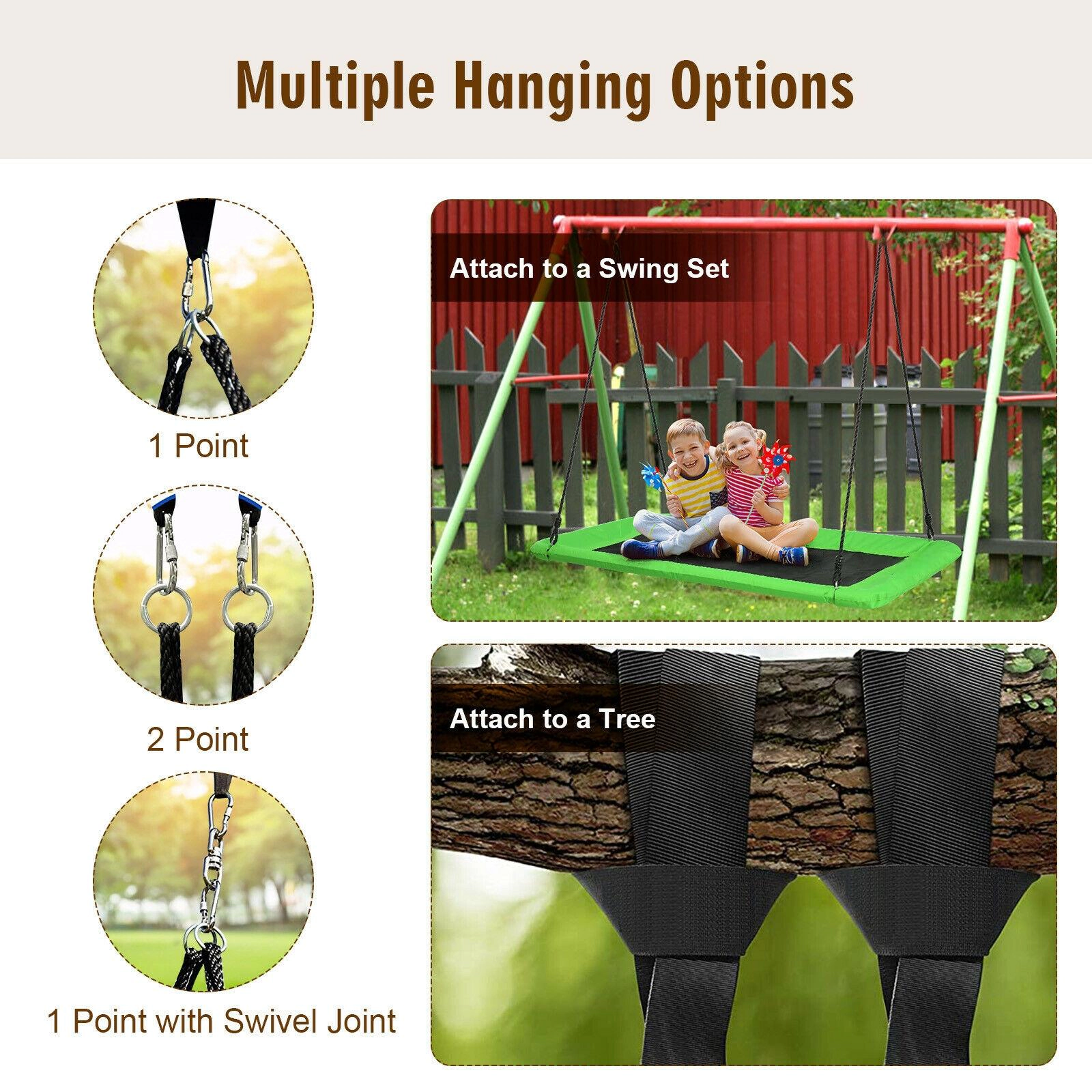 SUGIFT Kids Green Platform Tree Swing with 2 Hanging Straps 60-in W 32-in D 40-in to 71-in H 700-lb Swing Capacity