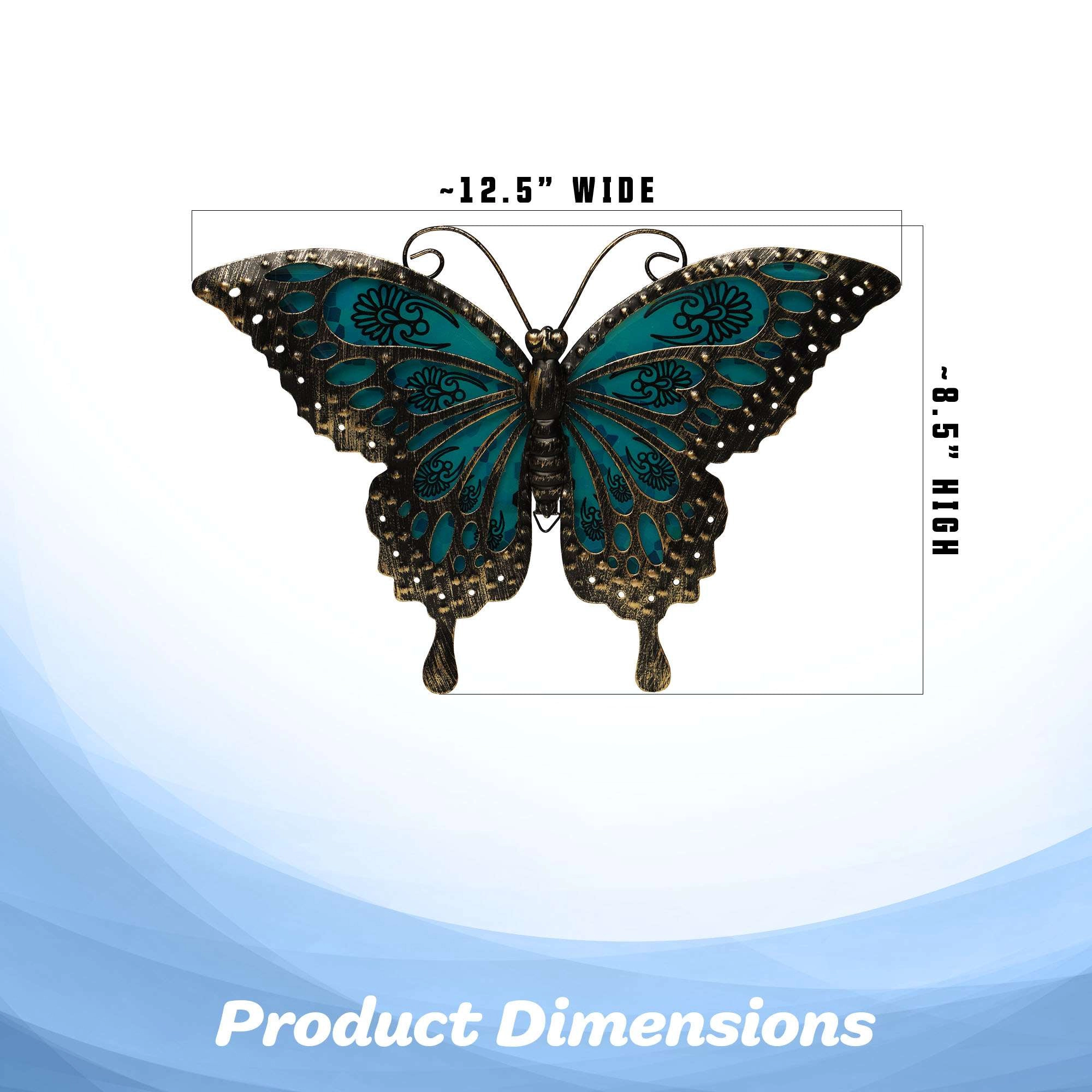 G128 Hand-Painted Iron Butterfly Wall Art - Black and Green 12 x 9 in, Indoor Outdoor Hanging Decor