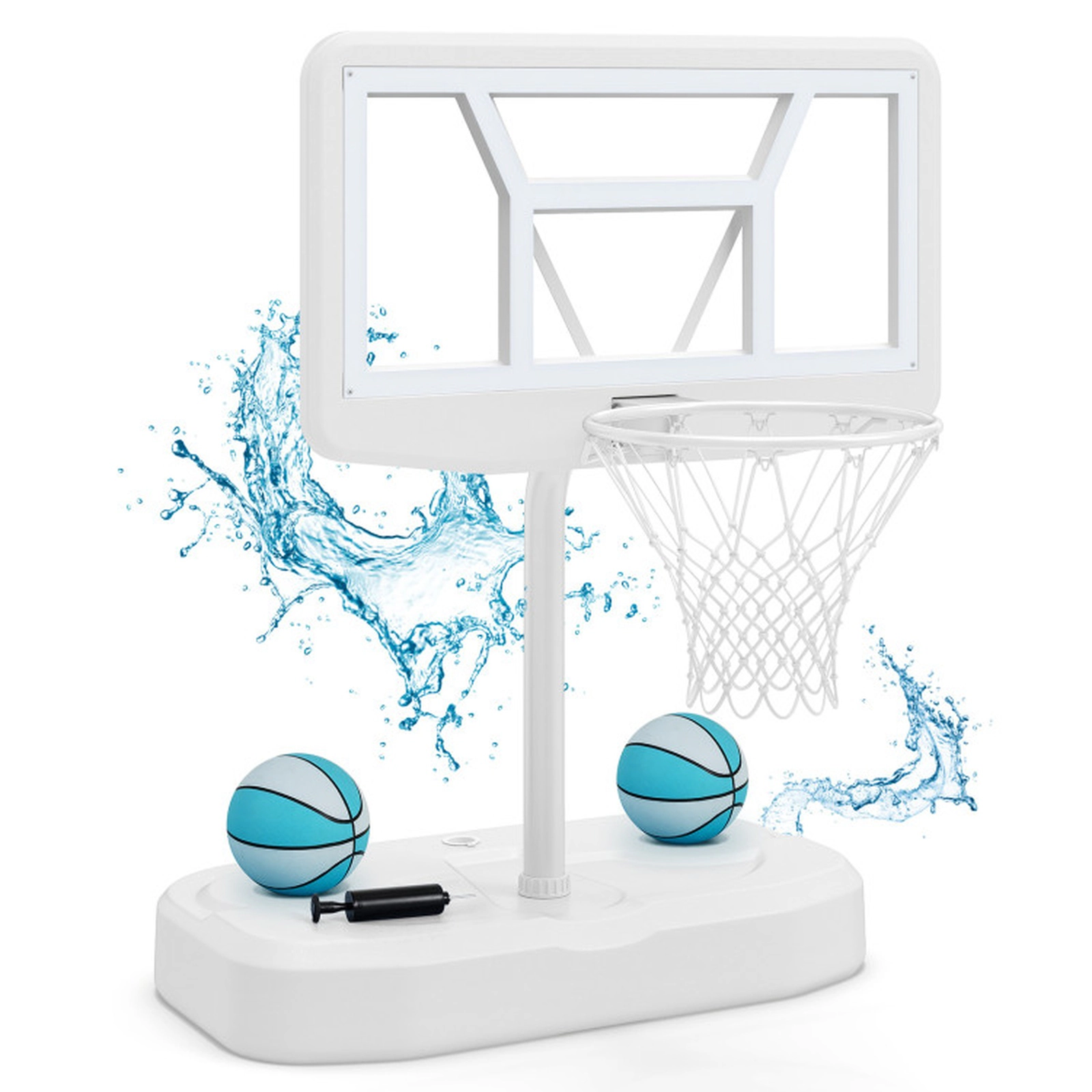 SUGIFT Shatterproof Backboard Pool Basketball Hoop Set with 2 Spheres and Pump Metal and PE Frame White