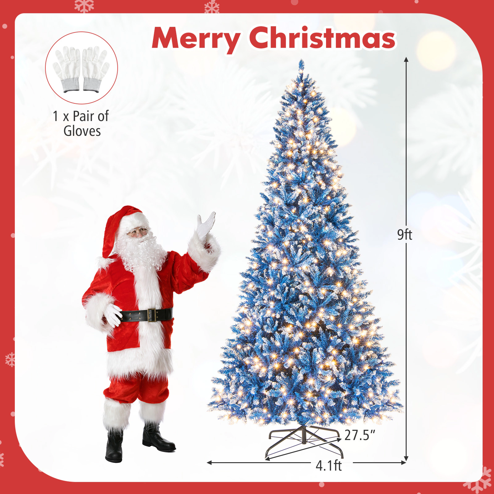 Costway 6/7/8/9 FT Pre-Lit Artificial Christmas Tree with 767 PVC Branch Tips, 270/340/420/520 LED Lights