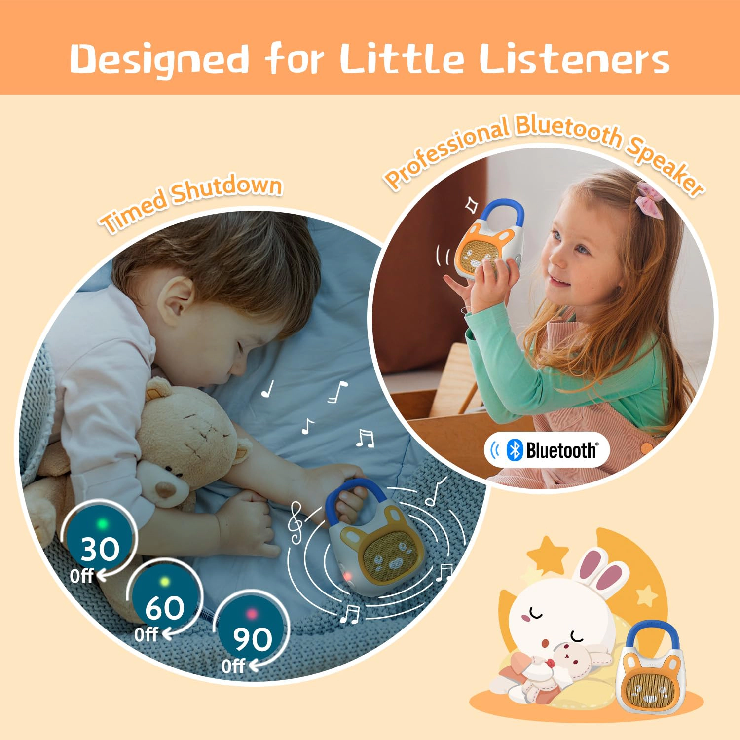 Alilo Pocket Bunny Kids Audio Player with 120+ Stories, Songs, Lullabies & White Noise