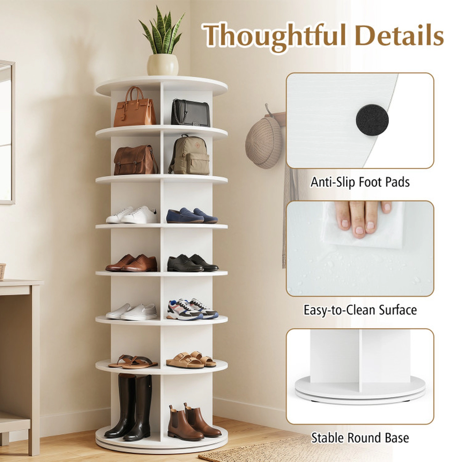 SUGIFT 7-Tier 360° Rotating Shoe Rack Tower Freestanding Organizer 62.5-in Tall 22-lb Tiers Engineered Wood White