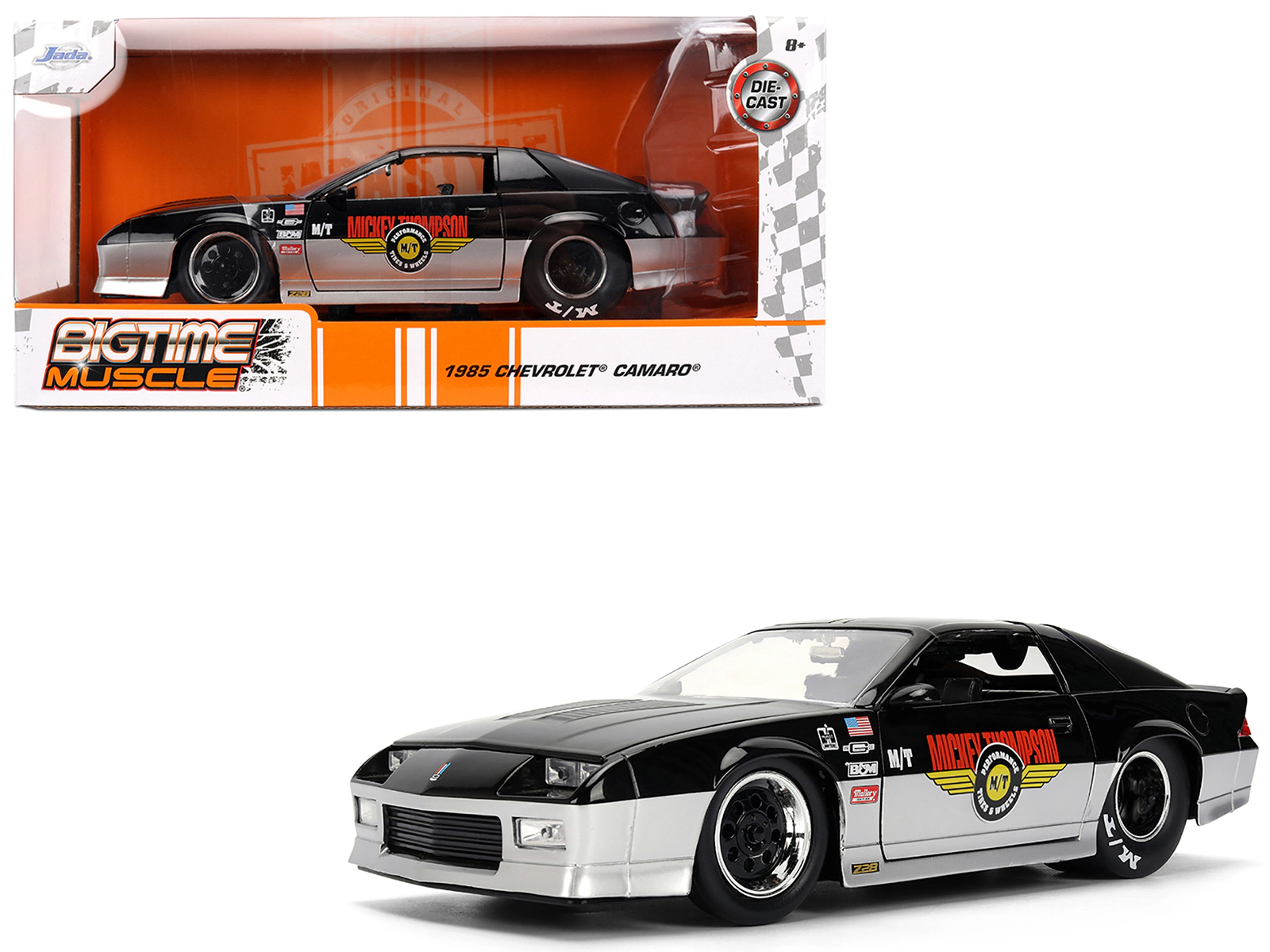 Jada 1985 Chevrolet Camaro Z28 "Mickey Thompson" Black and Silver Metallic "Bigtime Muscle" Series 1/24