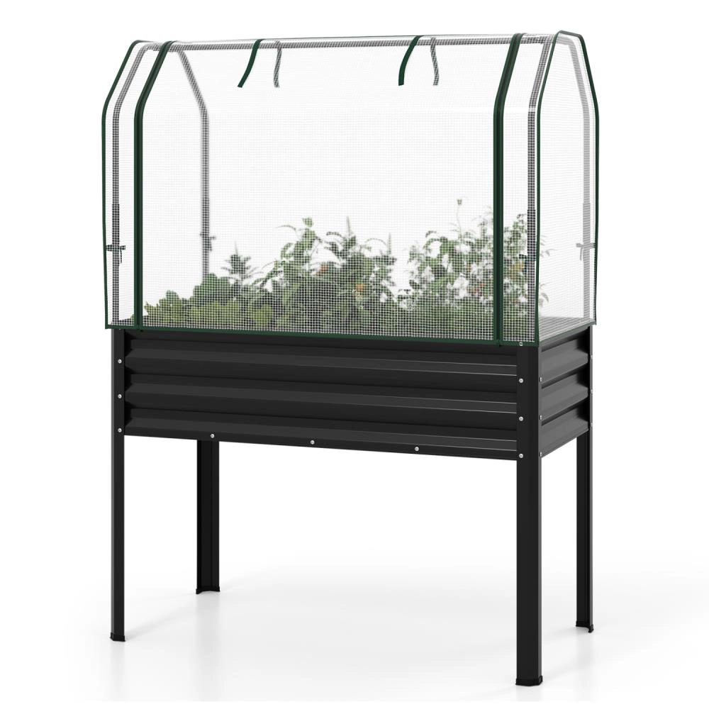 Hivvago Galvanized Raised Garden Bed with Legs and Greenhouse Cover for Vegetable Flower