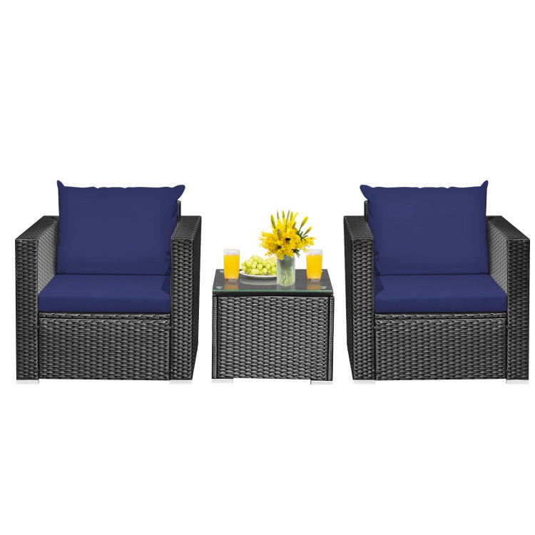 Hivvago 3 Pieces Patio Wicker Conversation Setâ With Cushion