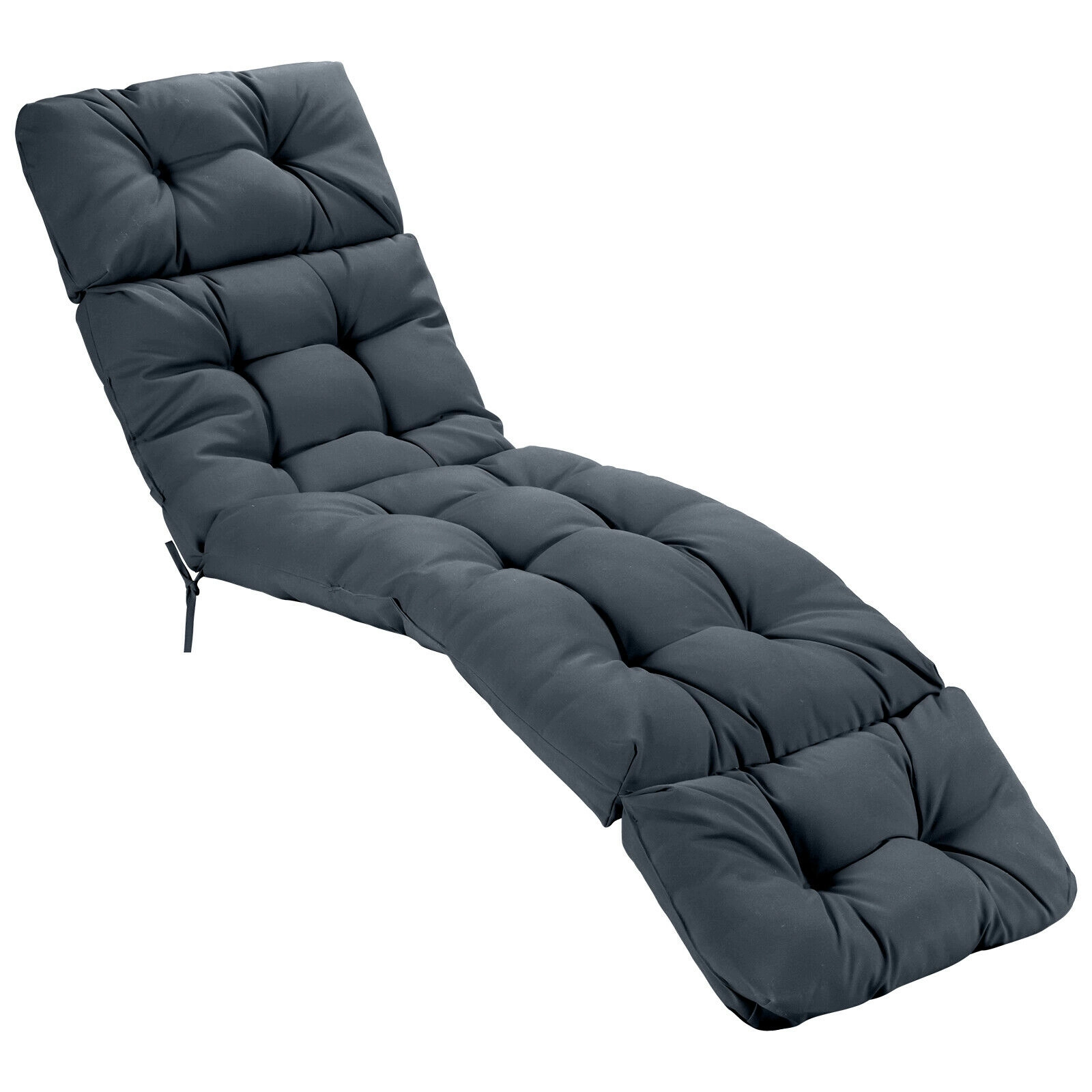 SUGIFT Gray Cotton Filled Outdoor Chaise Lounge Cushion with String Ties and Head Pillow 73-in W 22-in D 4-in H