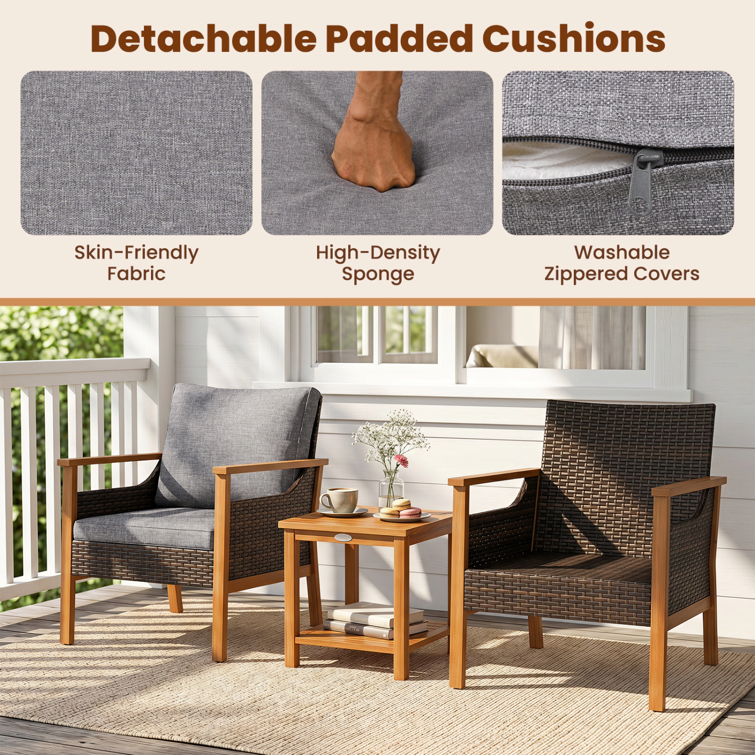 Hivvago 3 Piece Patio Furniture Set