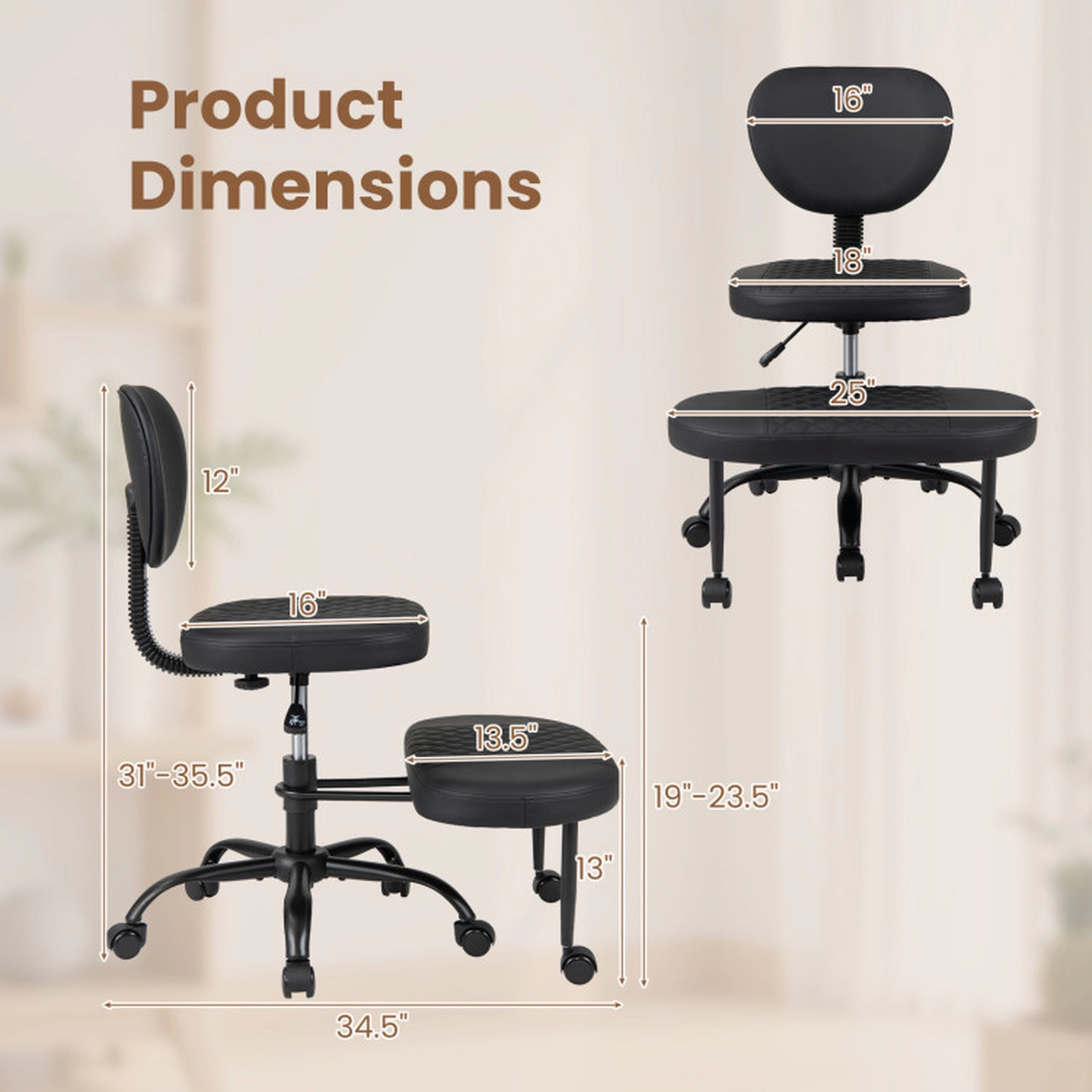 SUGIFT 360-Degree Rotatable Footrest Cross Legged Office Chair 34.5-in x 25-in x 31-in 19-in Seat Height Black