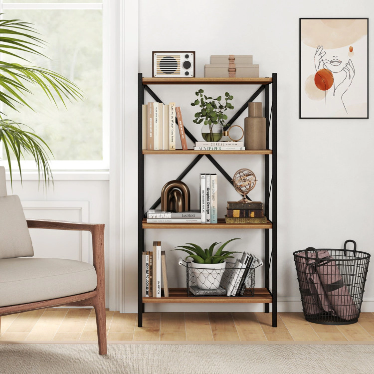 Hivvago 4-Tier Bookshelf with Heavy-Duty Metal Frame