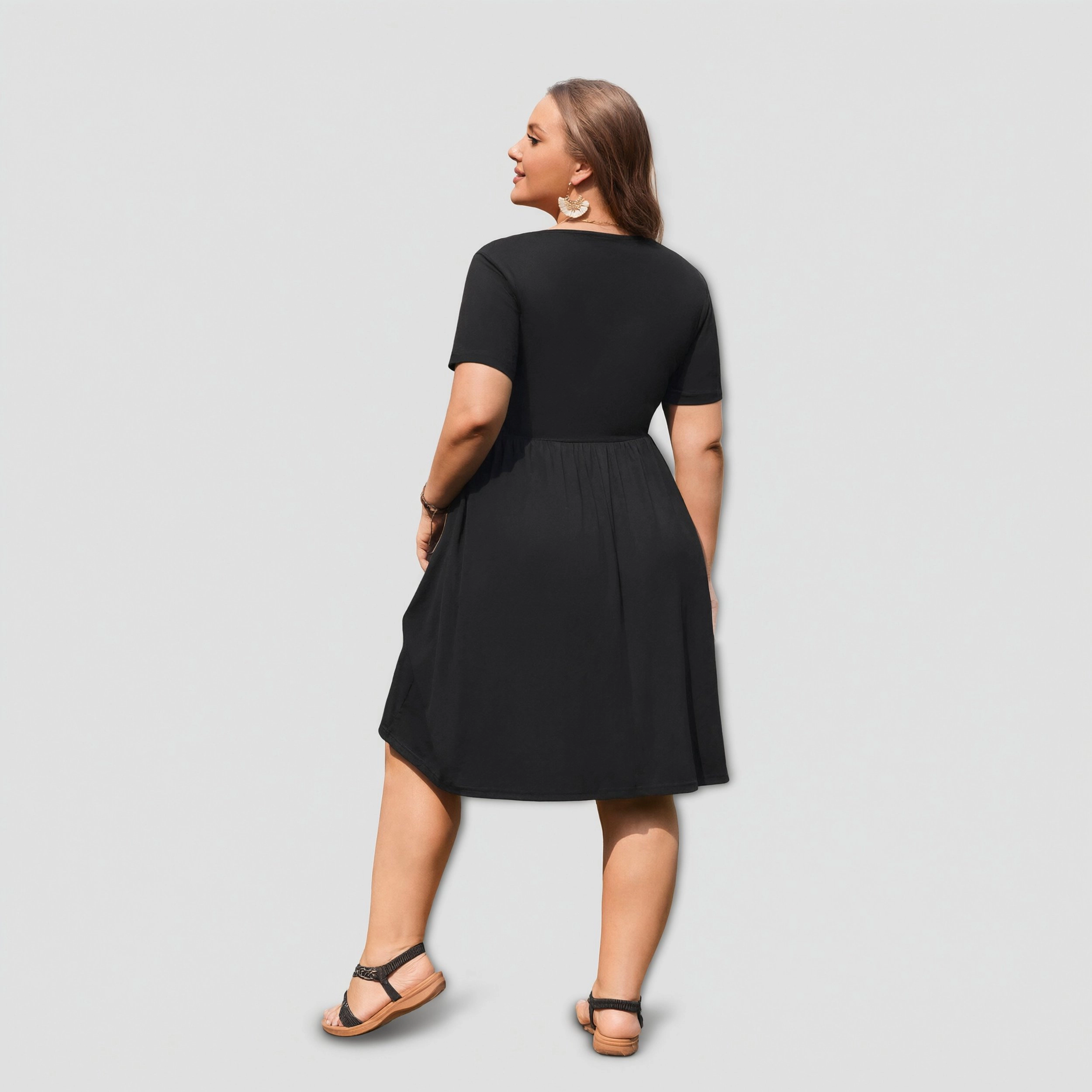 Zeagoo Women's Scoop Neck Short Sleeve Midi Dress